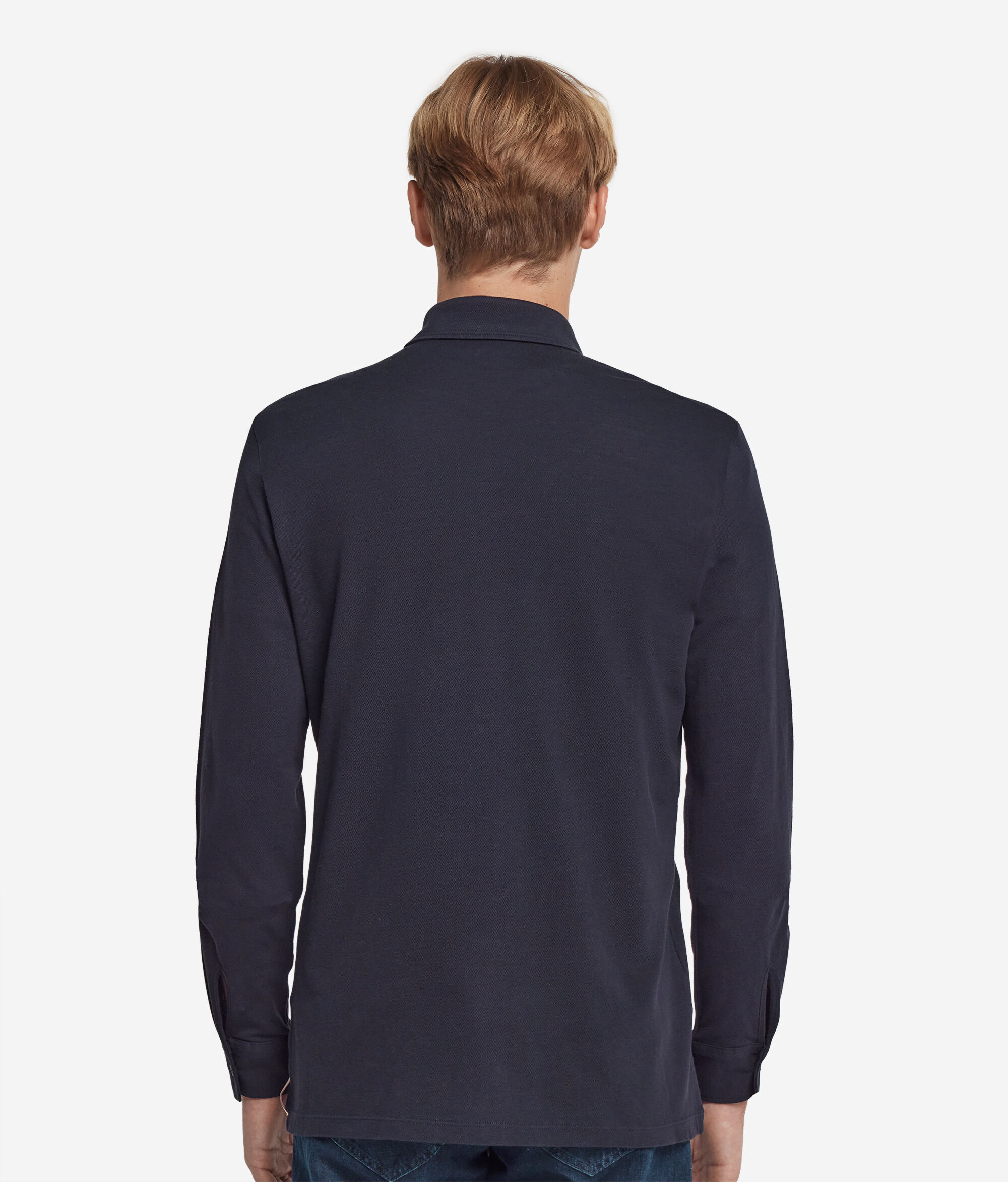 Long-Sleeved Shirt in Cotton and Silk Piqué