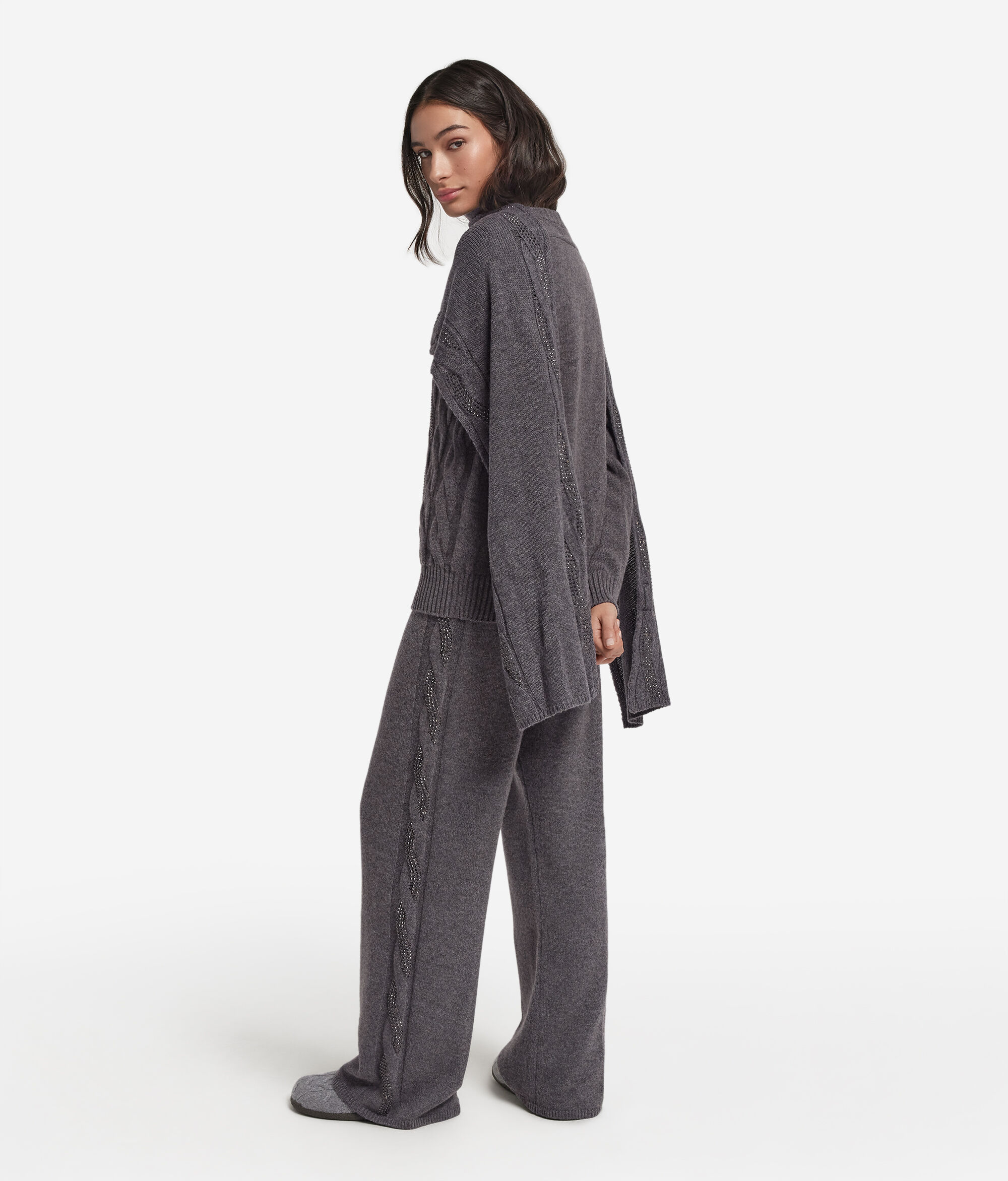 Ultrasoft Cashmere Cable Knit and Rhinestone Scarf