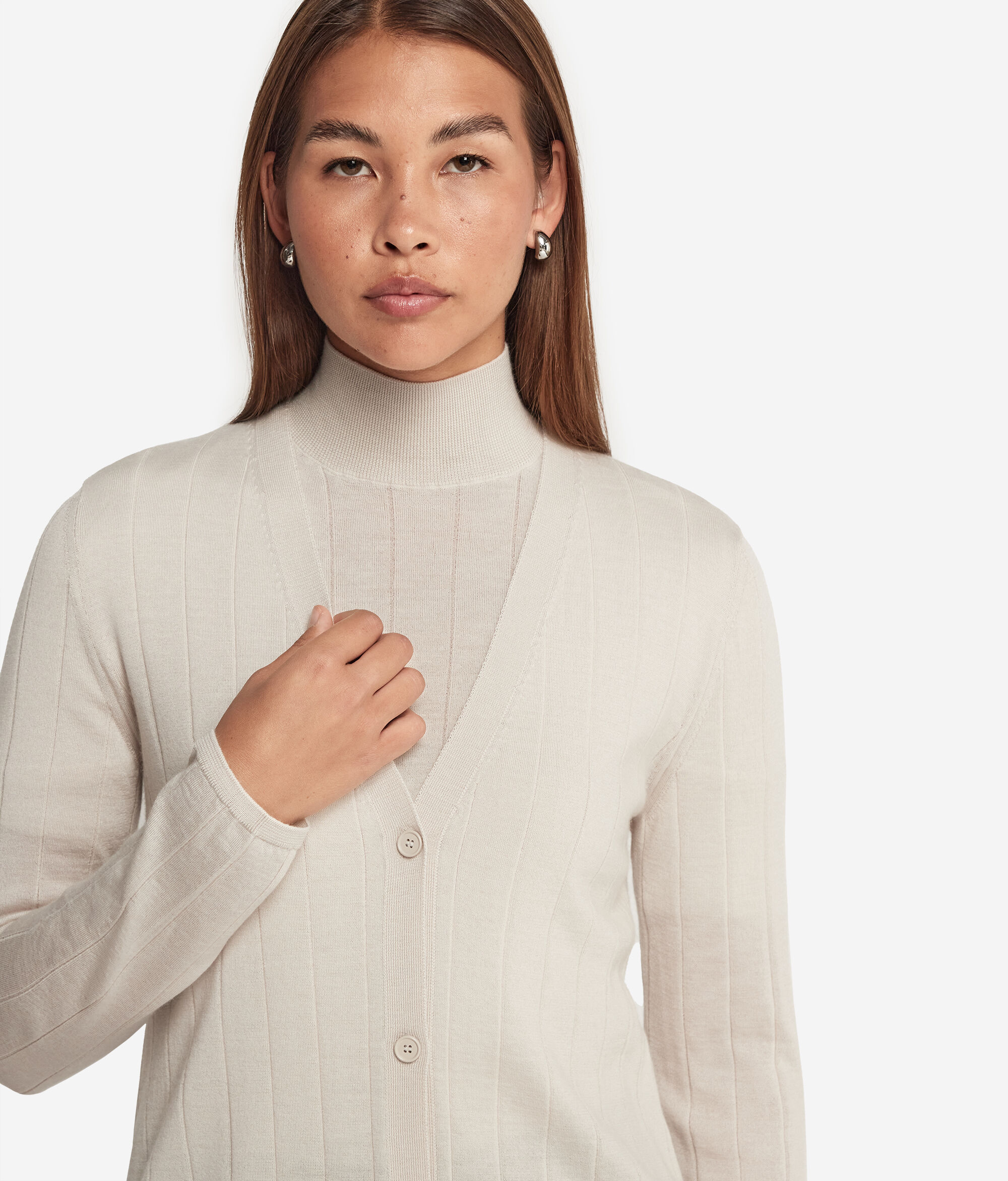 V-neck Wide Rib Ultrafine Cashmere Cardigan