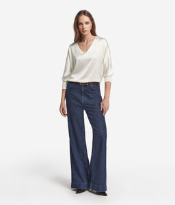 Blusa con scollo a V in seta - NUDE - DML406X_color_8251