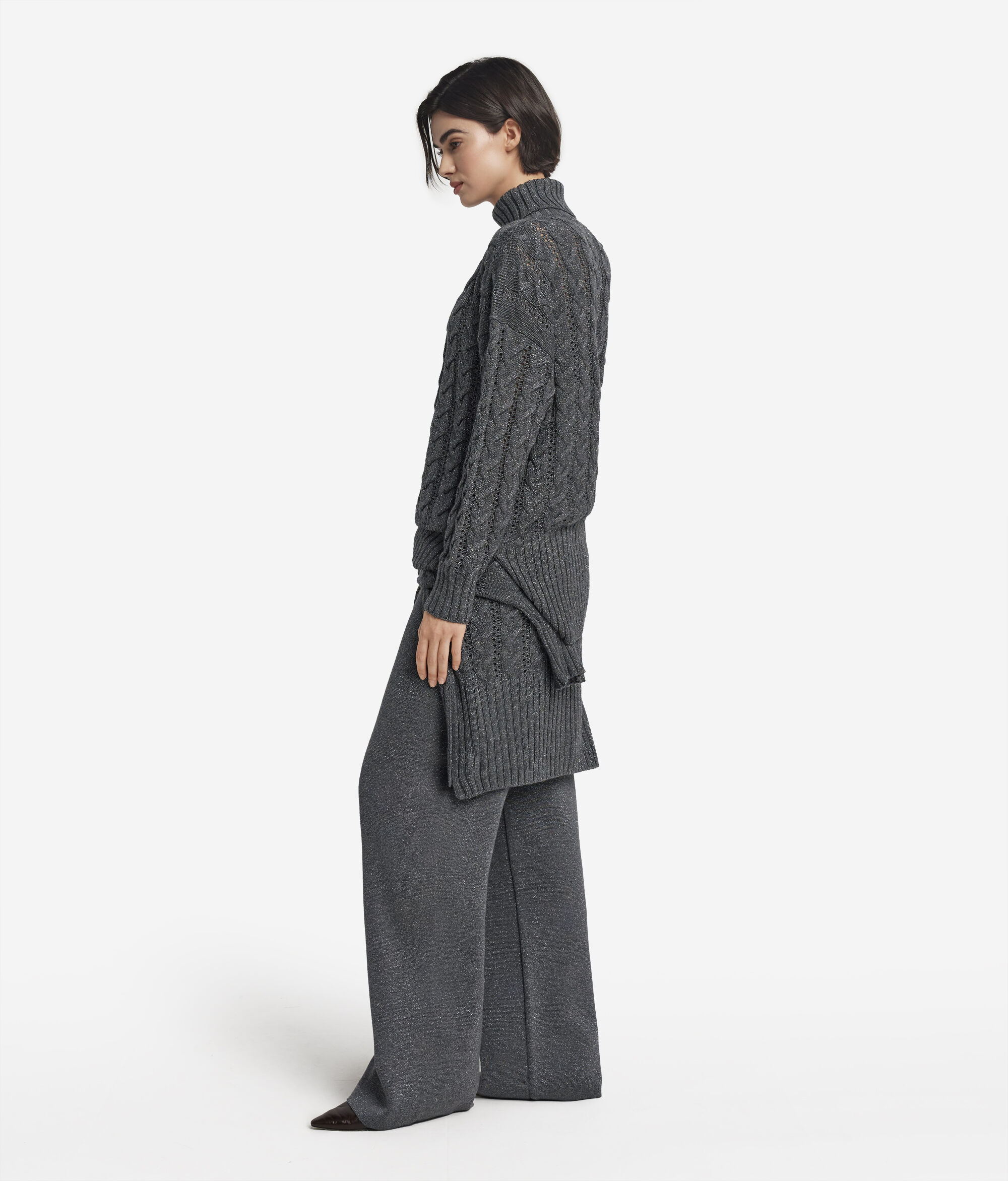 Cable knit lurex wool turtleneck