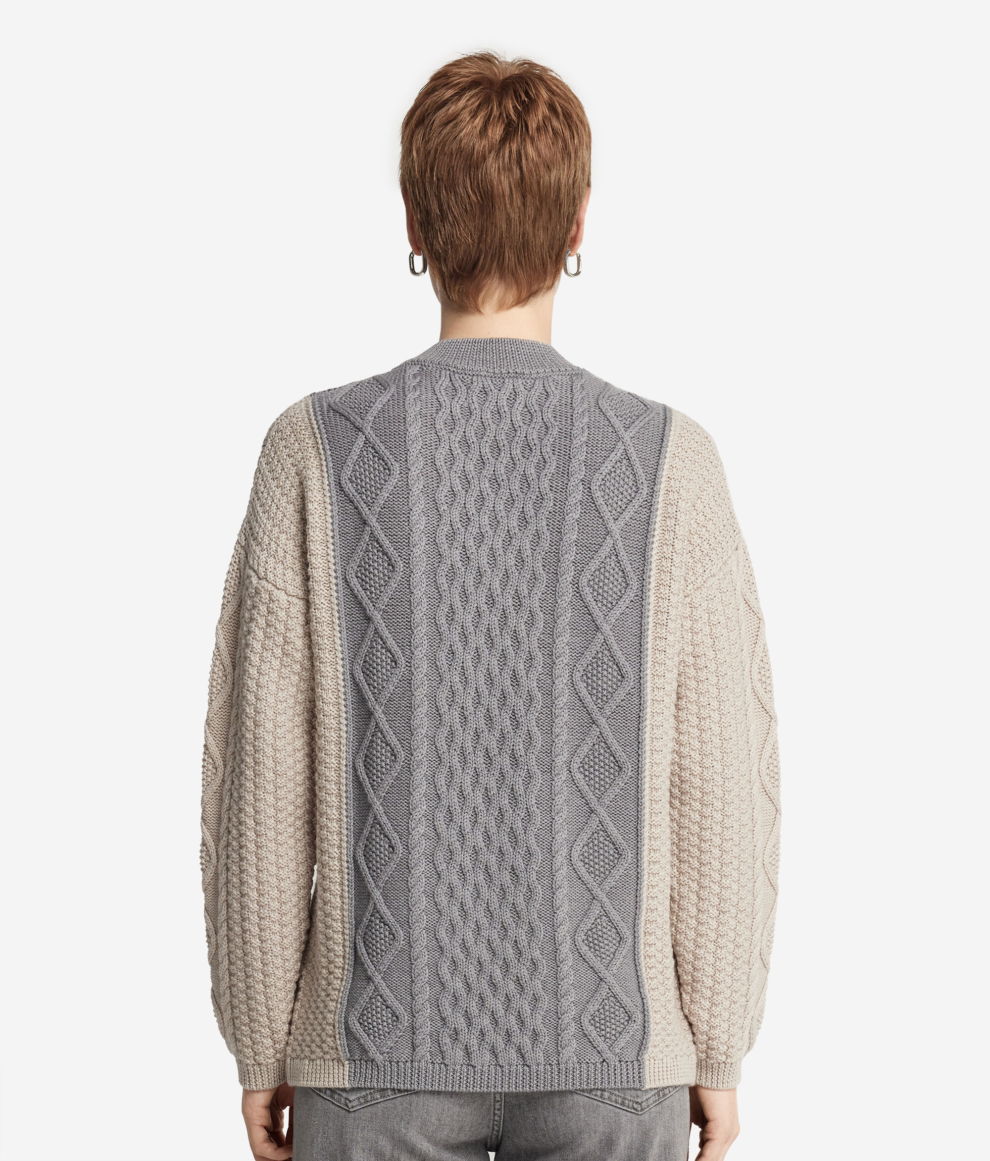 Colourblock Wool Jumper with Cable Pattern