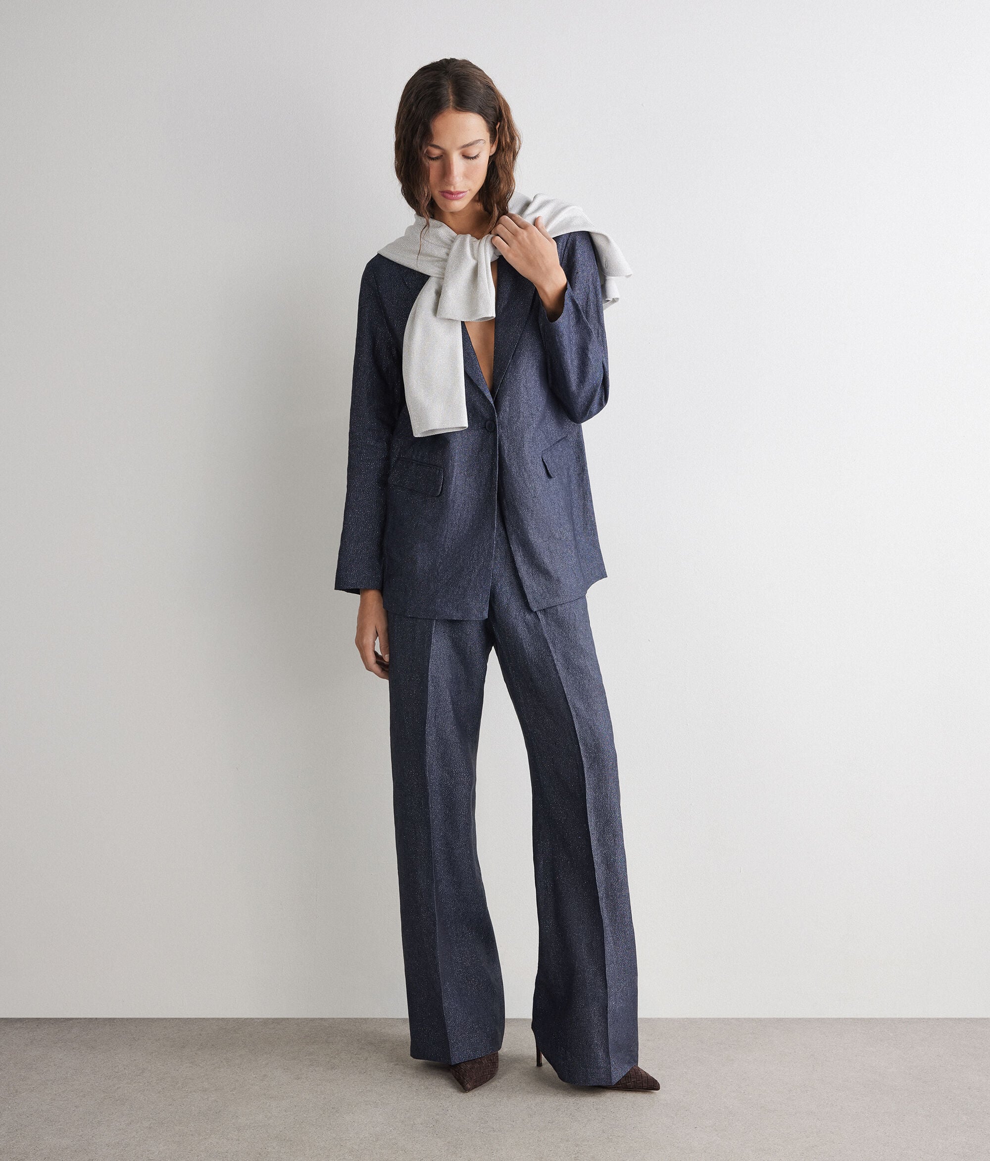 Pantalone dritto in lino lamé