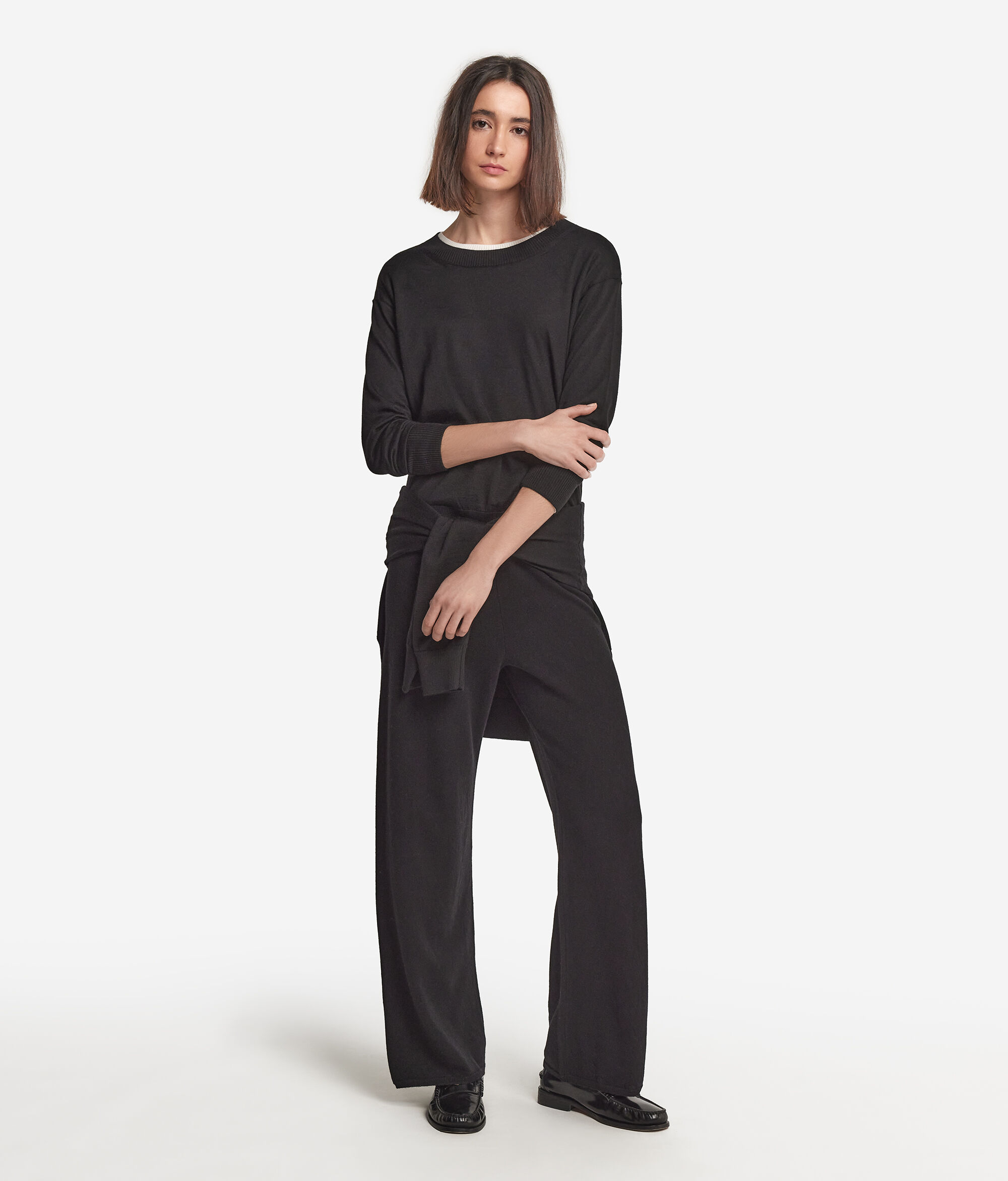 Cashmere Crew Neck Sweater with Slits