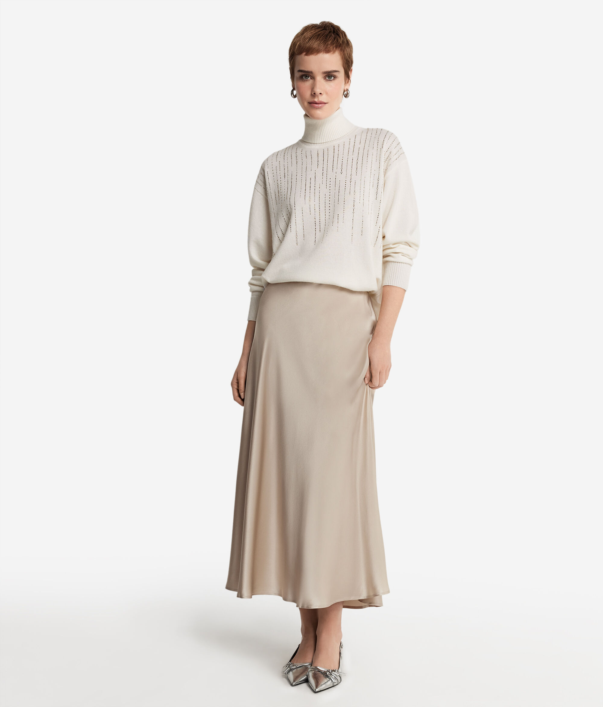 Jersey de cuello vuelto con strass de cashmere