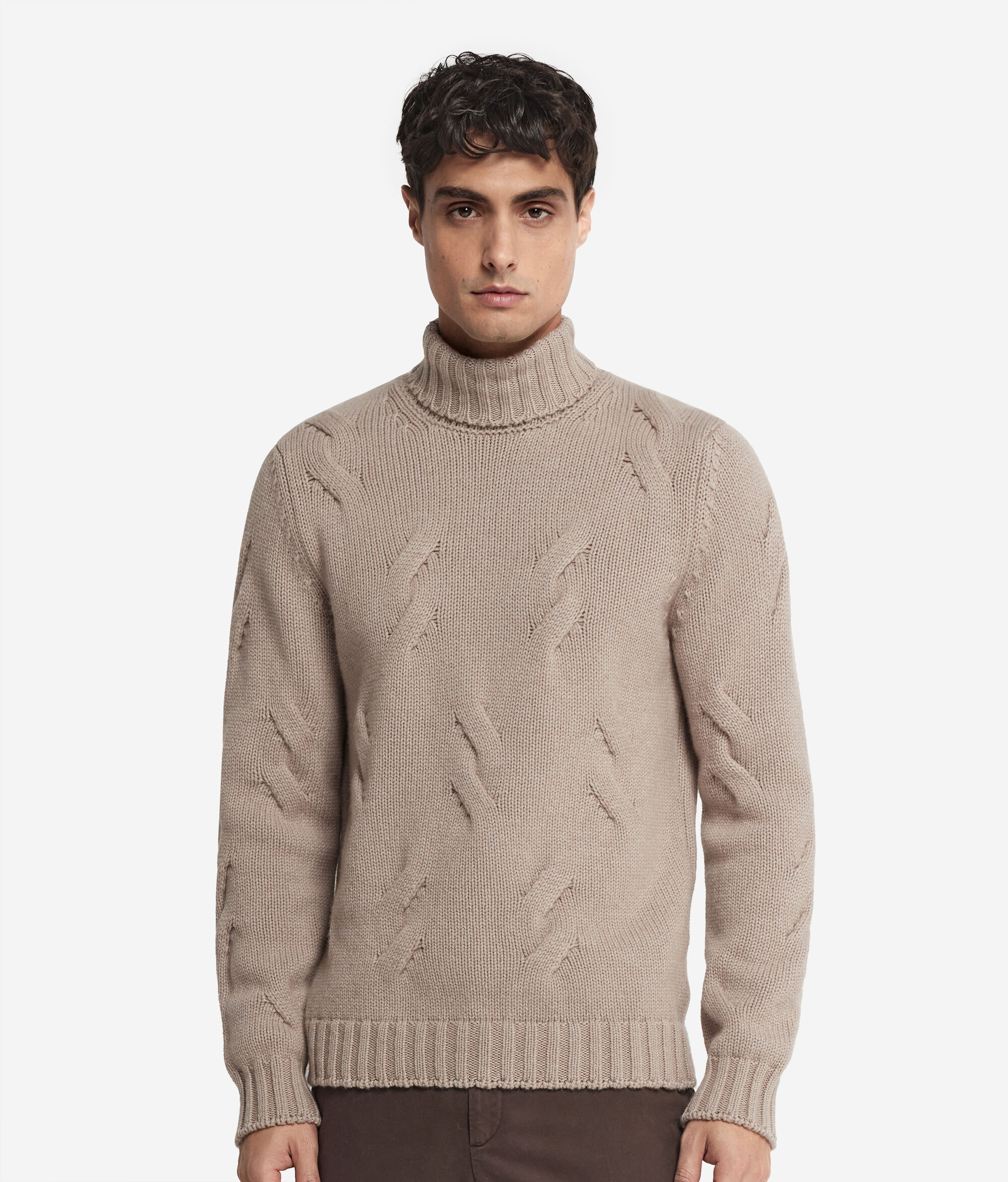 Ultrasoft Cashmere Cable-knit Motif Turtleneck Sweater