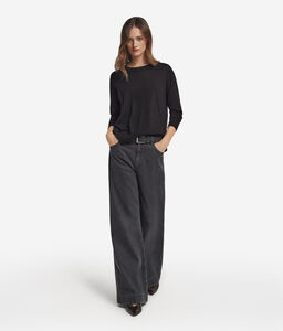 Girocollo con spacchi in Cashmere Ultrafine - BLACK
