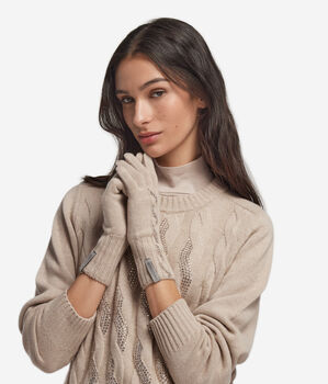 ウルトラソフトカシミヤ ケーブルニット＆ラインストーン グローブ