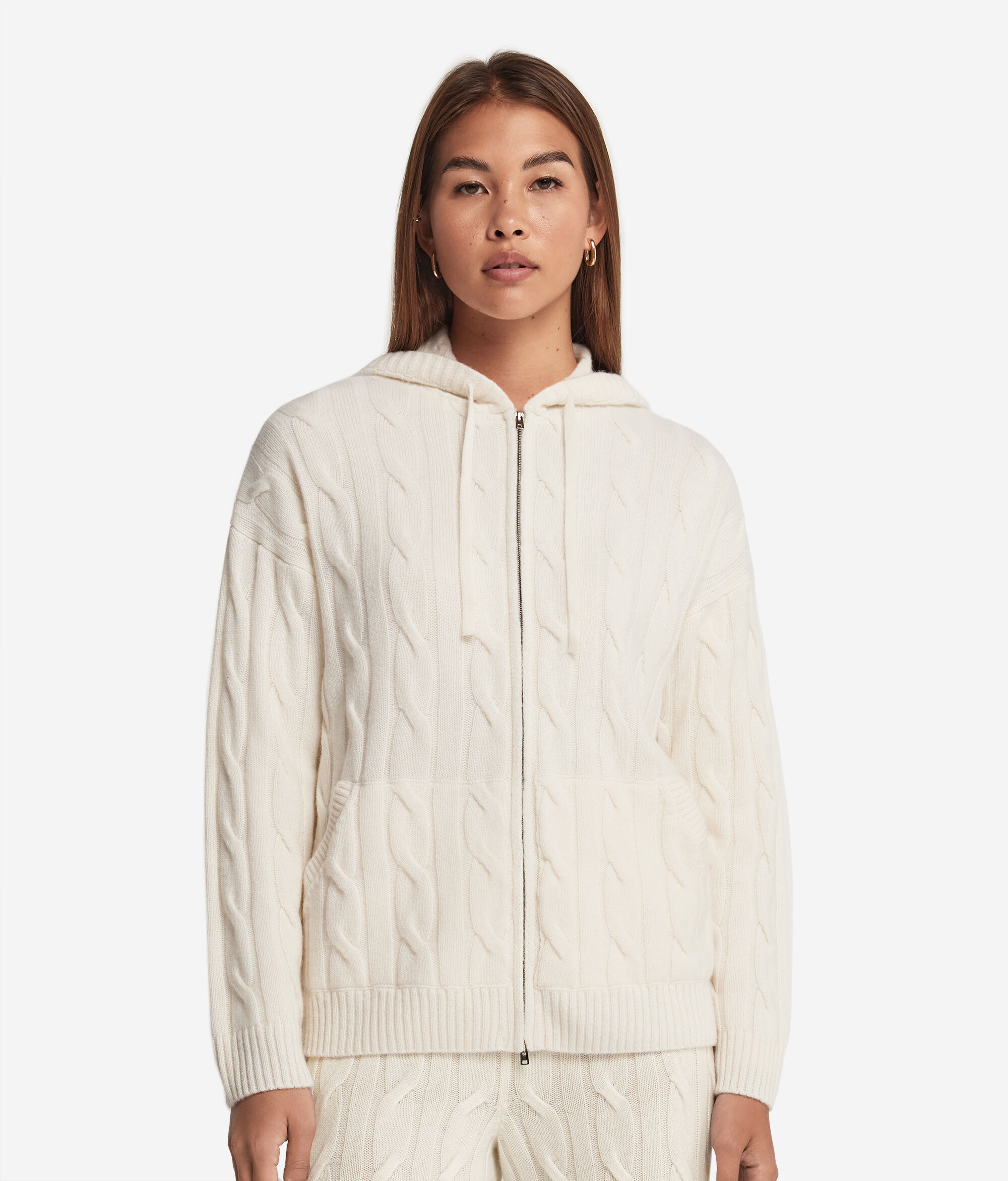 Cable Knit Ultrasoft Cashmere Sweatshirt with Zip