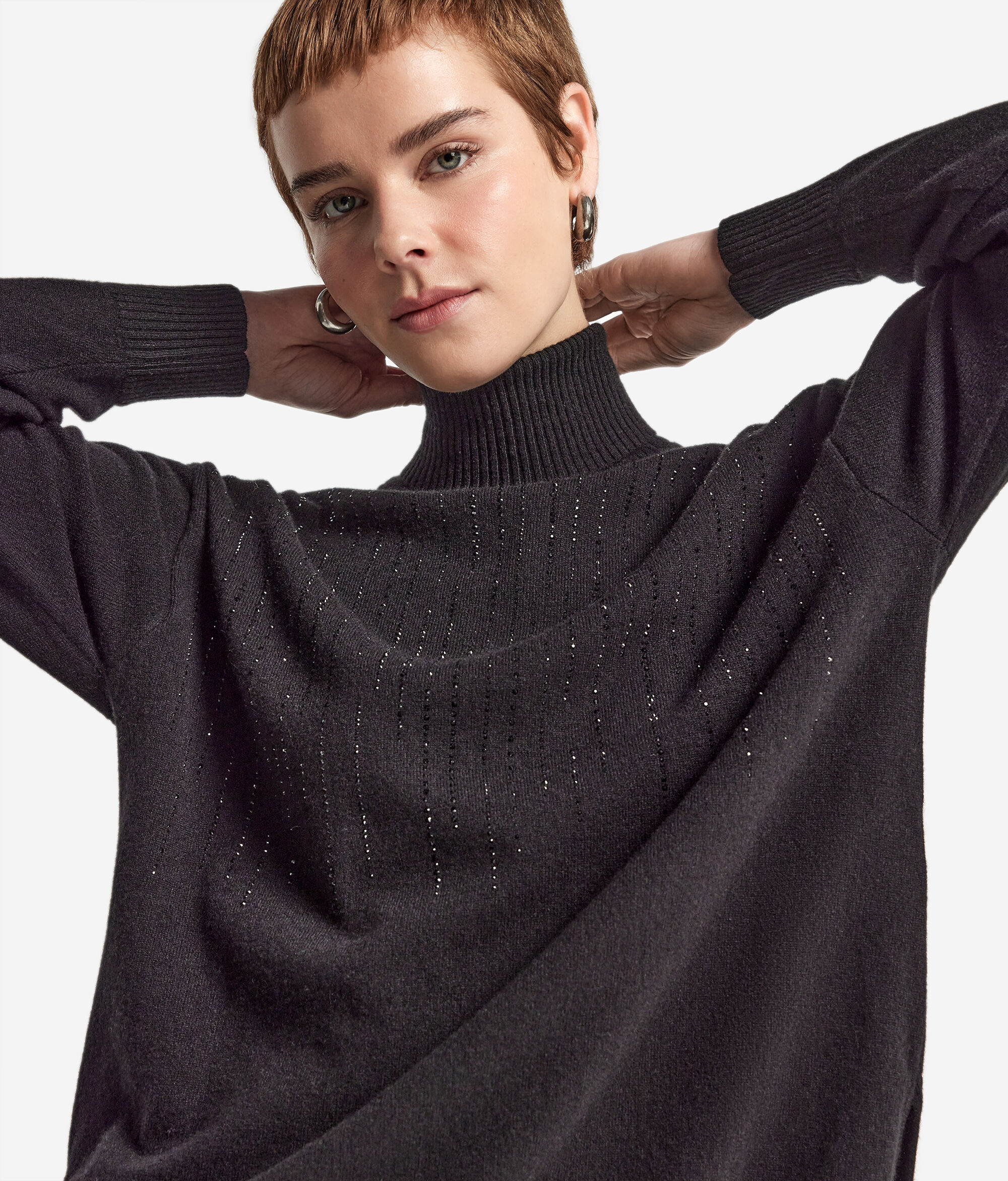 Jersey de cuello vuelto con strass de cashmere
