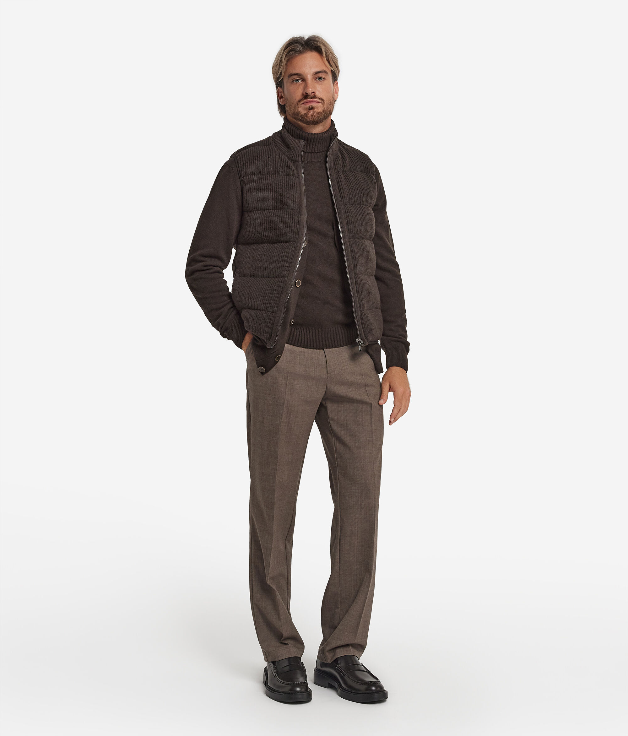 Piumino smanicato reversibile in Cashmere