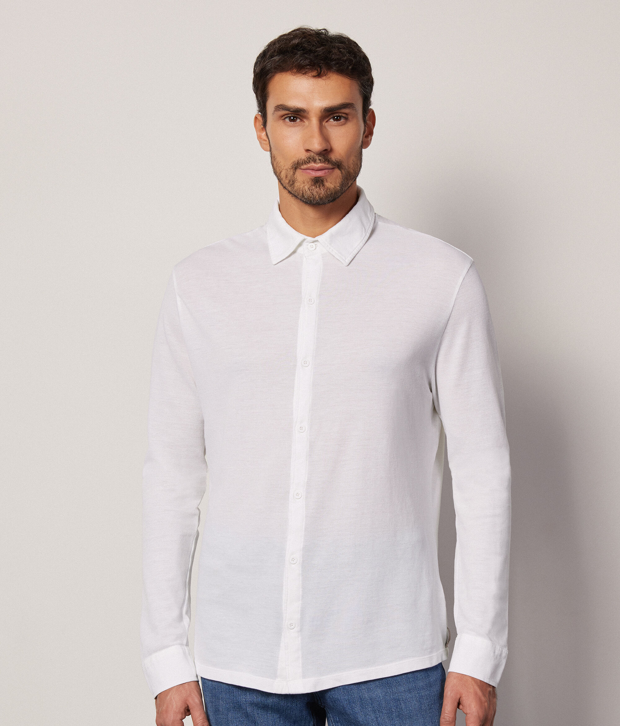 Chemise en piqué de coton et soie