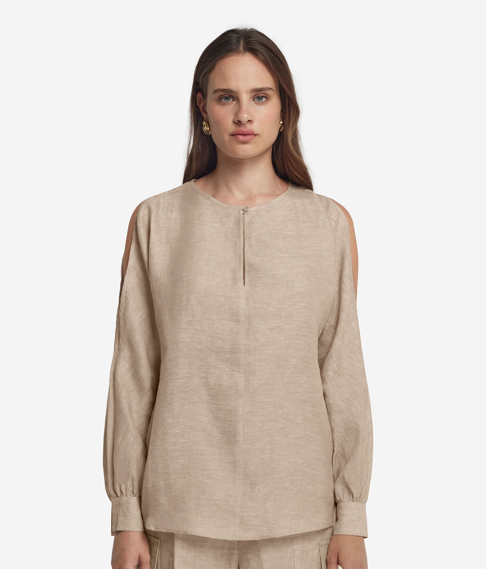 Linen Shirt with Cut Out Shoulders