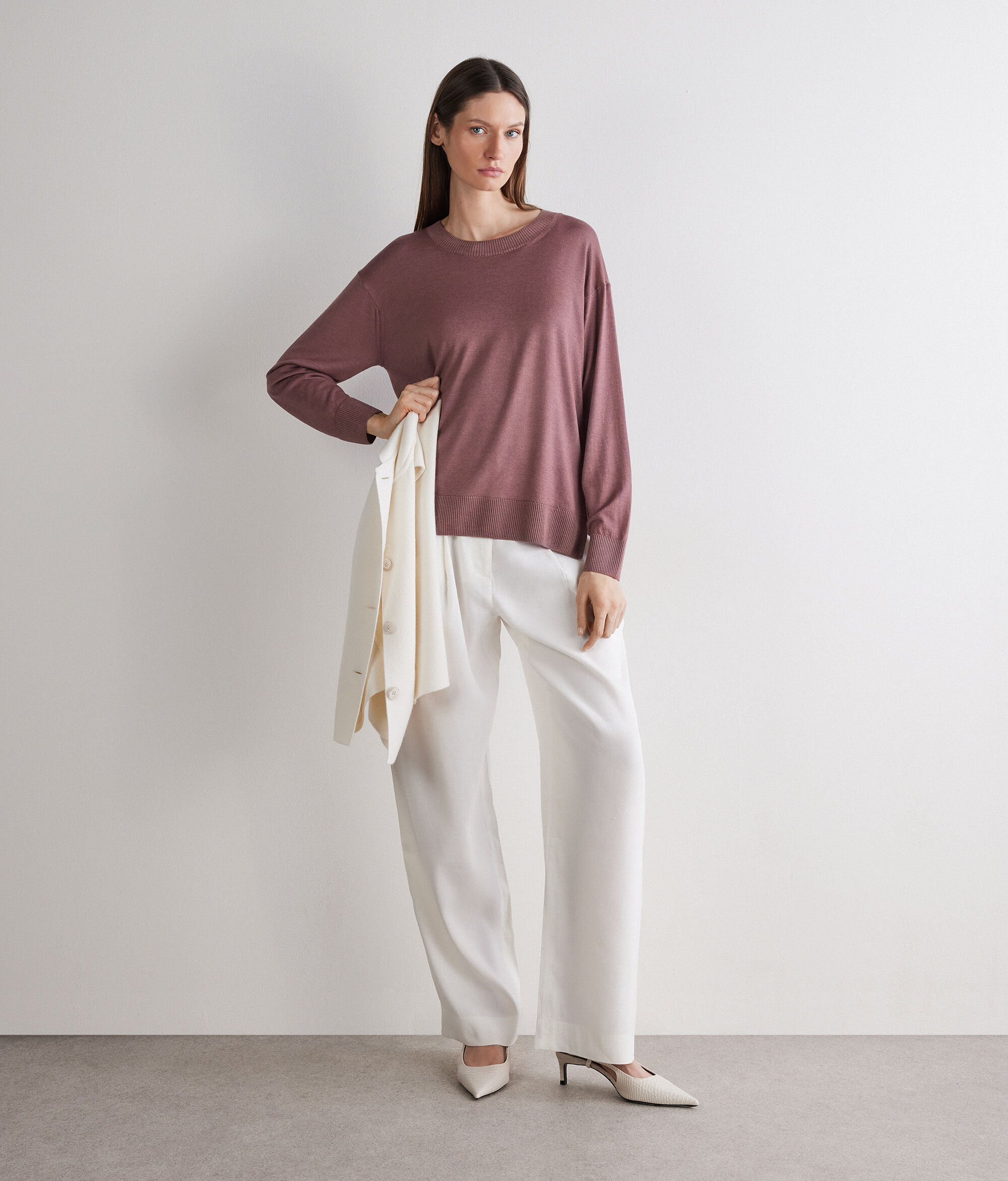 Round-Neck Cashmere Jumper with Slits