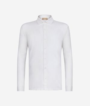 Camicia a Maniche Lunghe in Piquet di Cotone e Seta