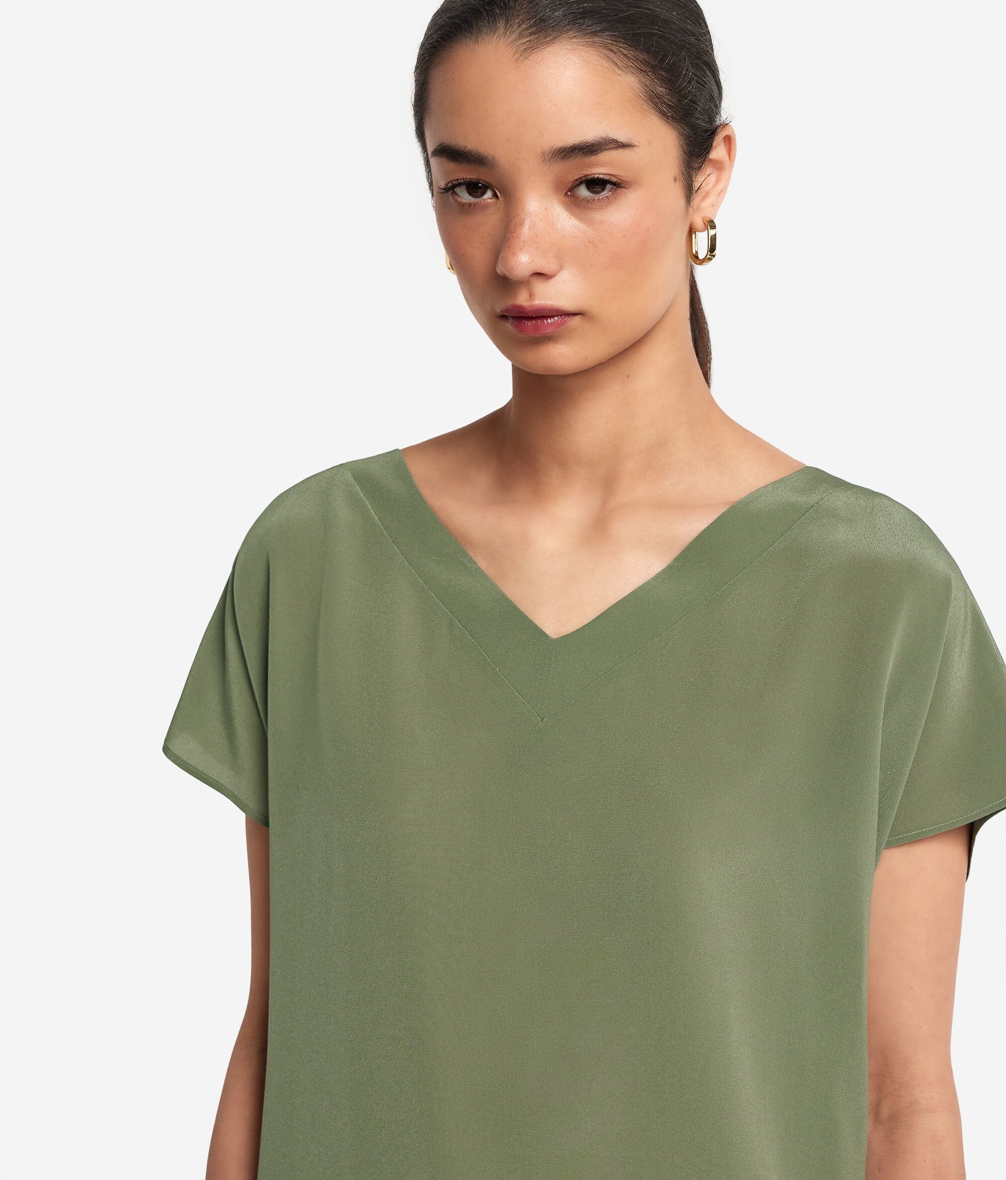 V-Neck Silk Kimono T-Shirt