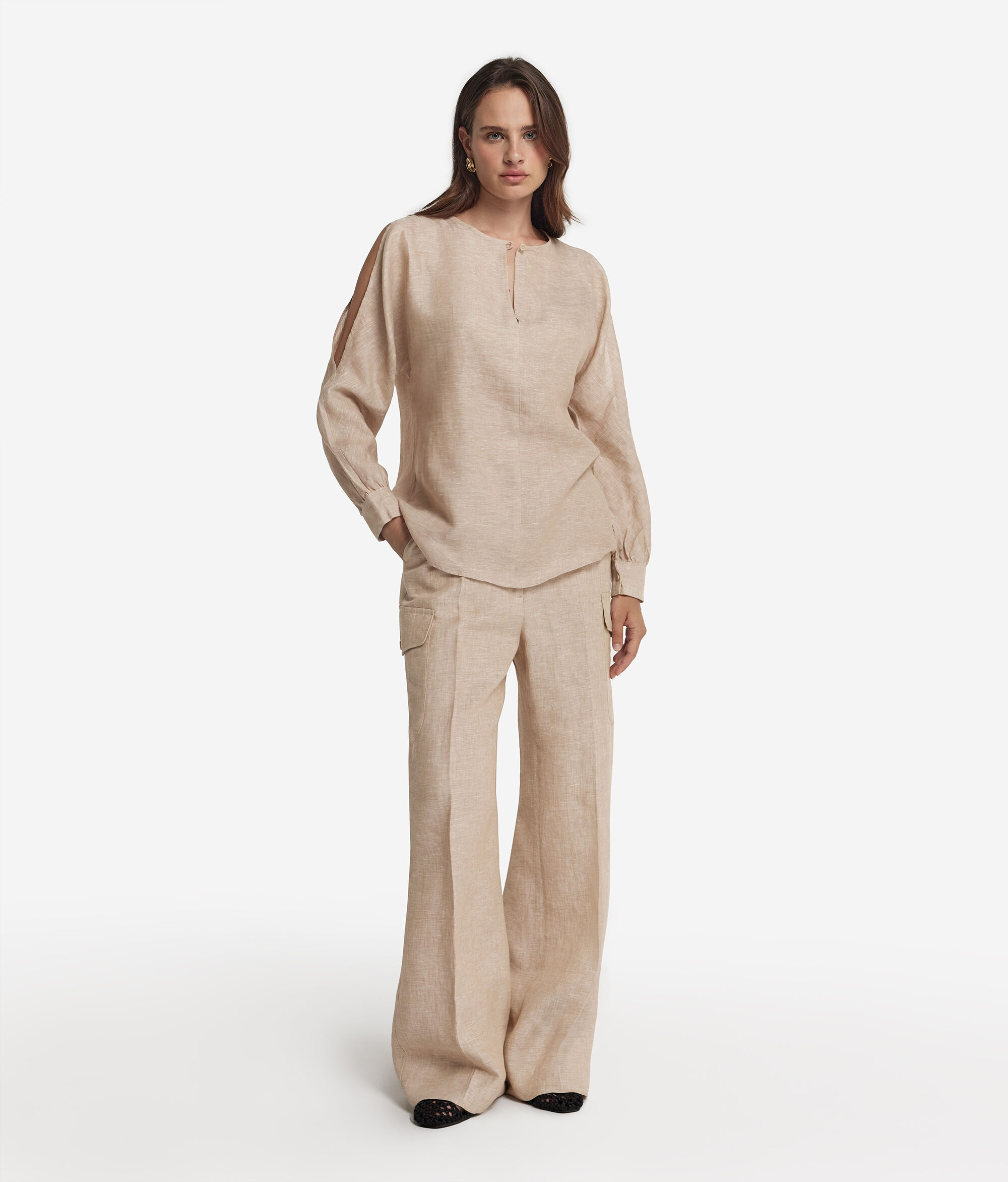 Linen Shirt with Cut Out Shoulders