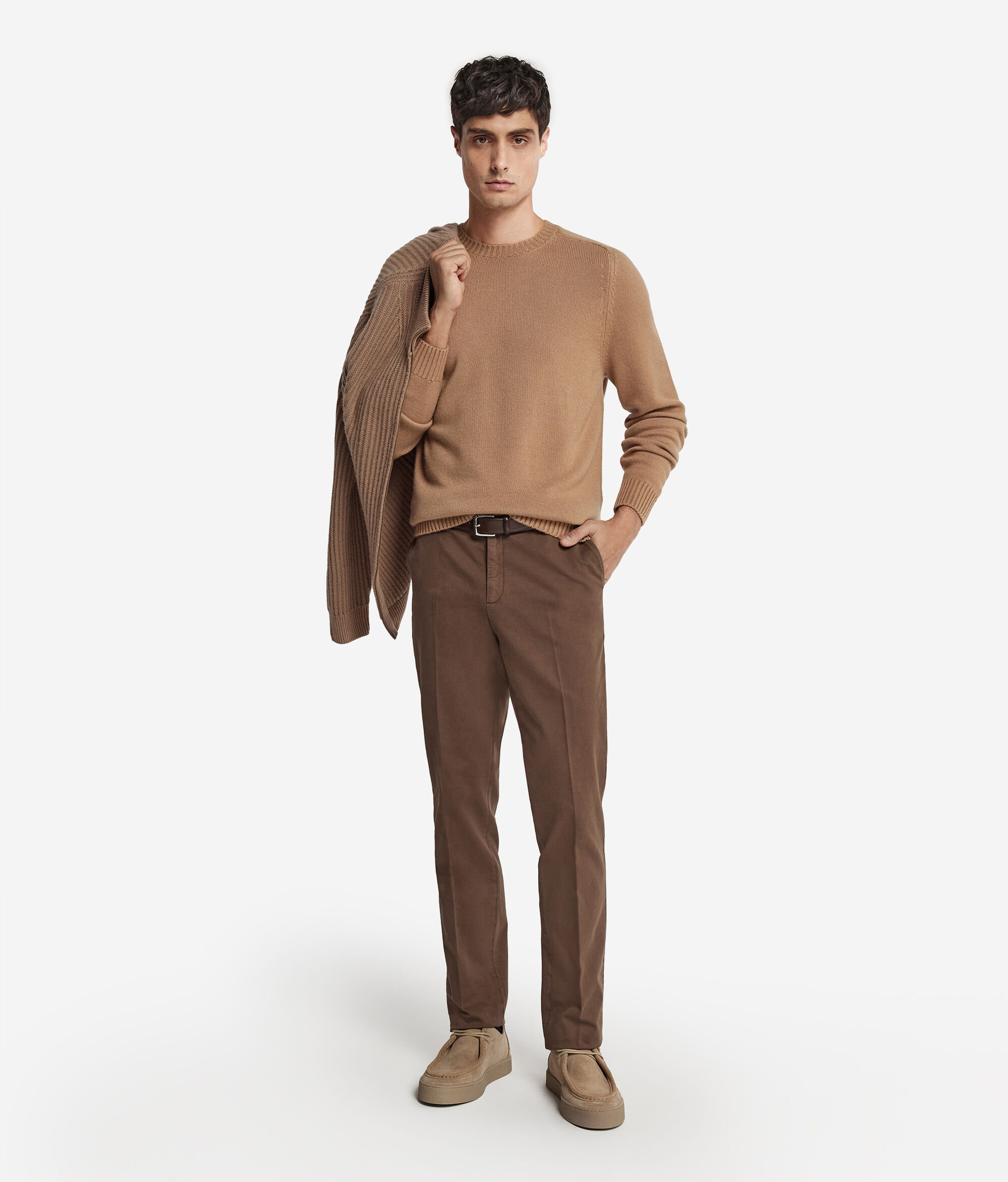 Pull homme en cachemire ultra-doux à col rond côtelé