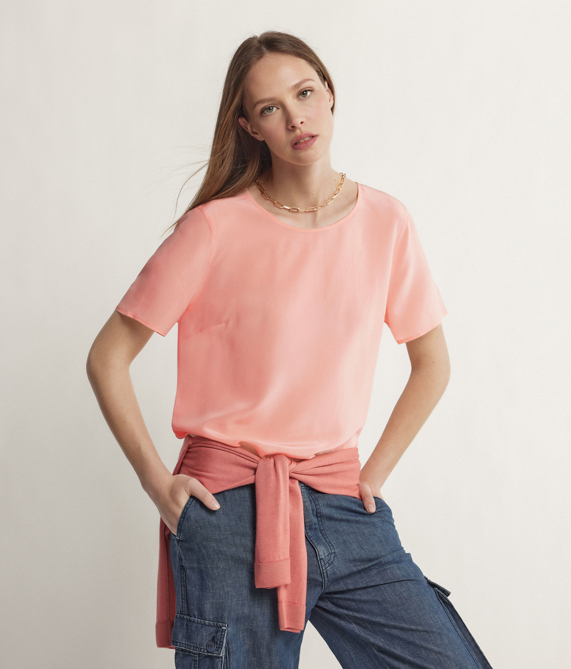 シルク クルーネック Tシャツ