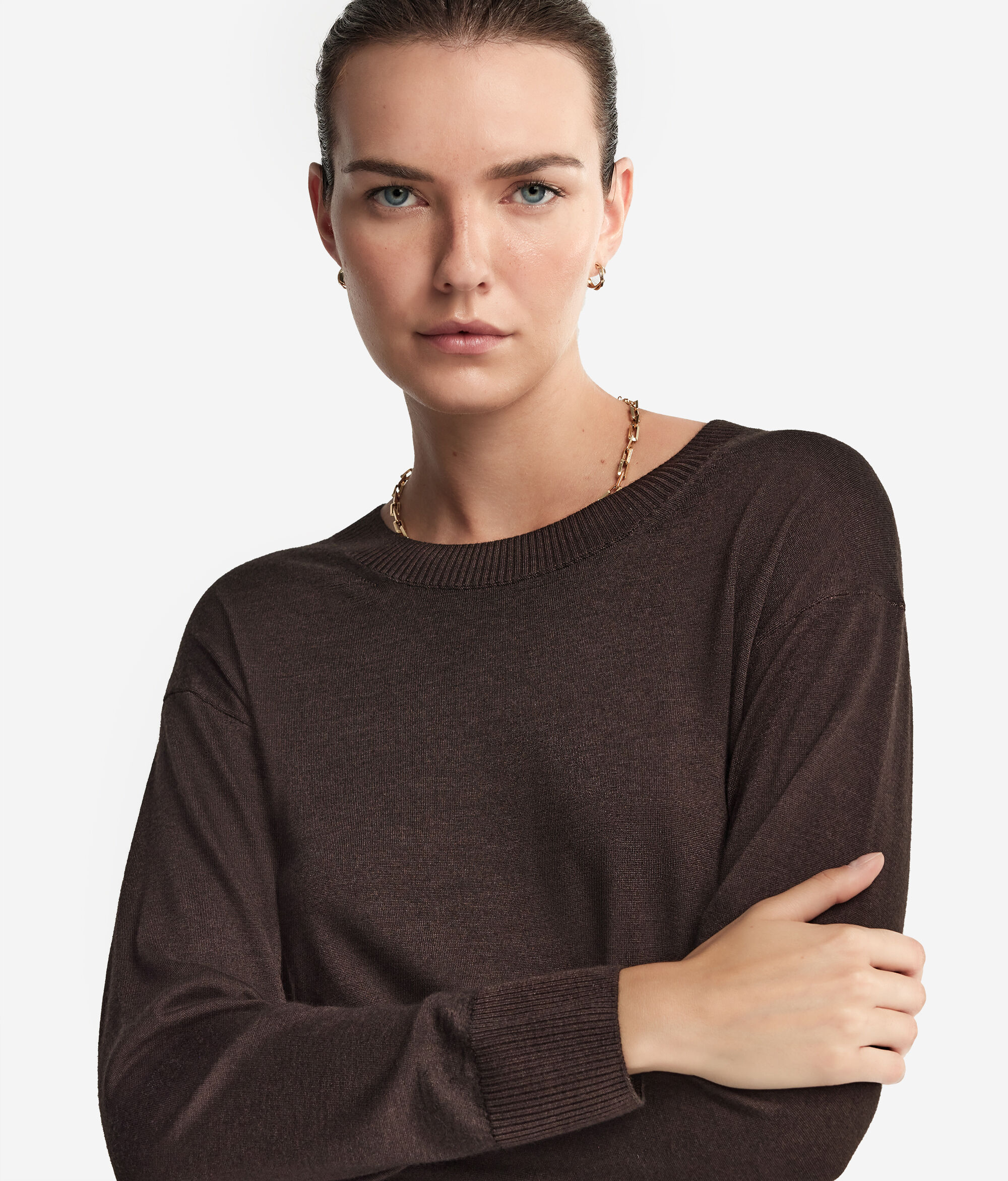 Round-Neck Cashmere Jumper with Slits