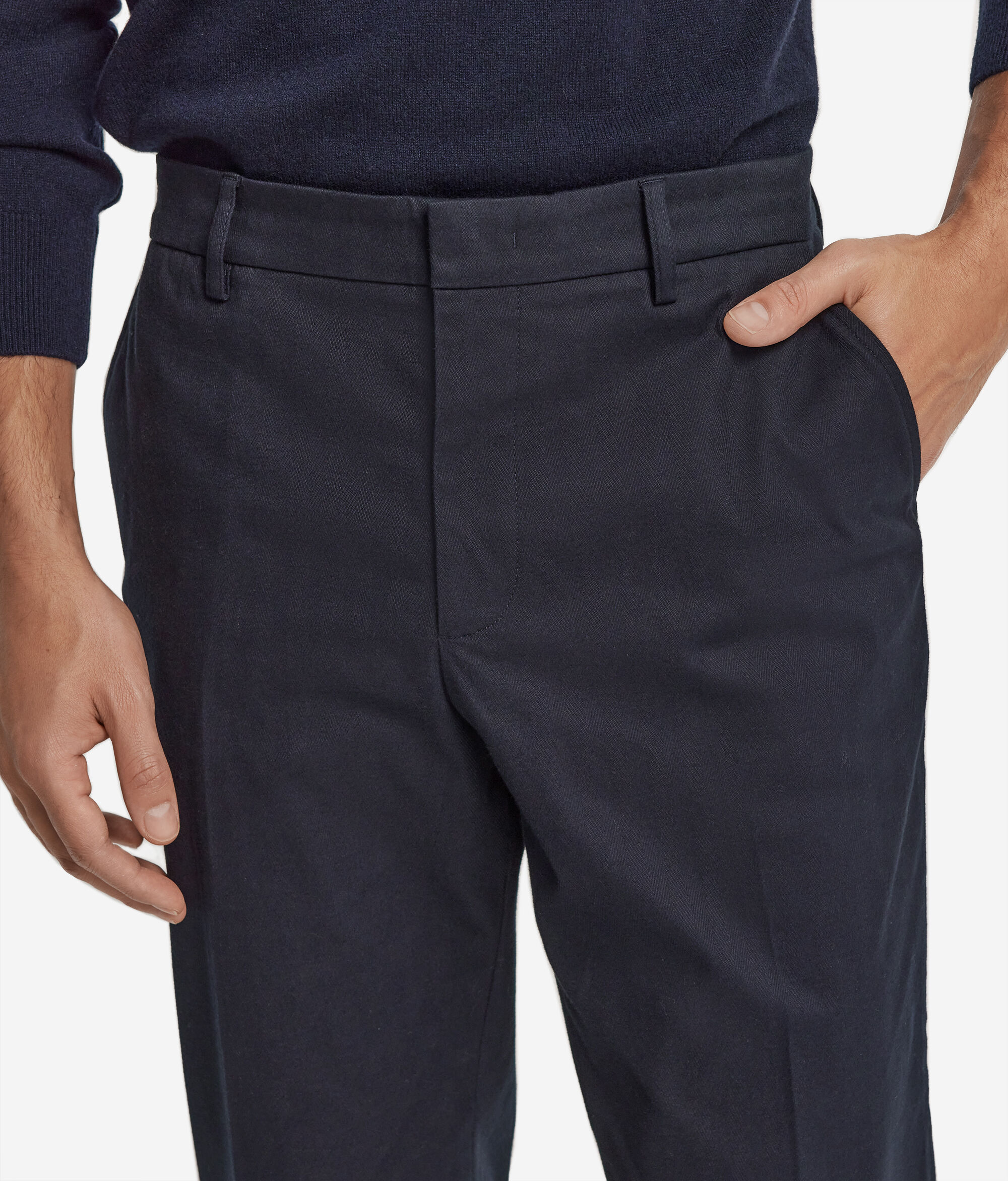 Pantaloni chino cu model în spic din bumbac și cașmir