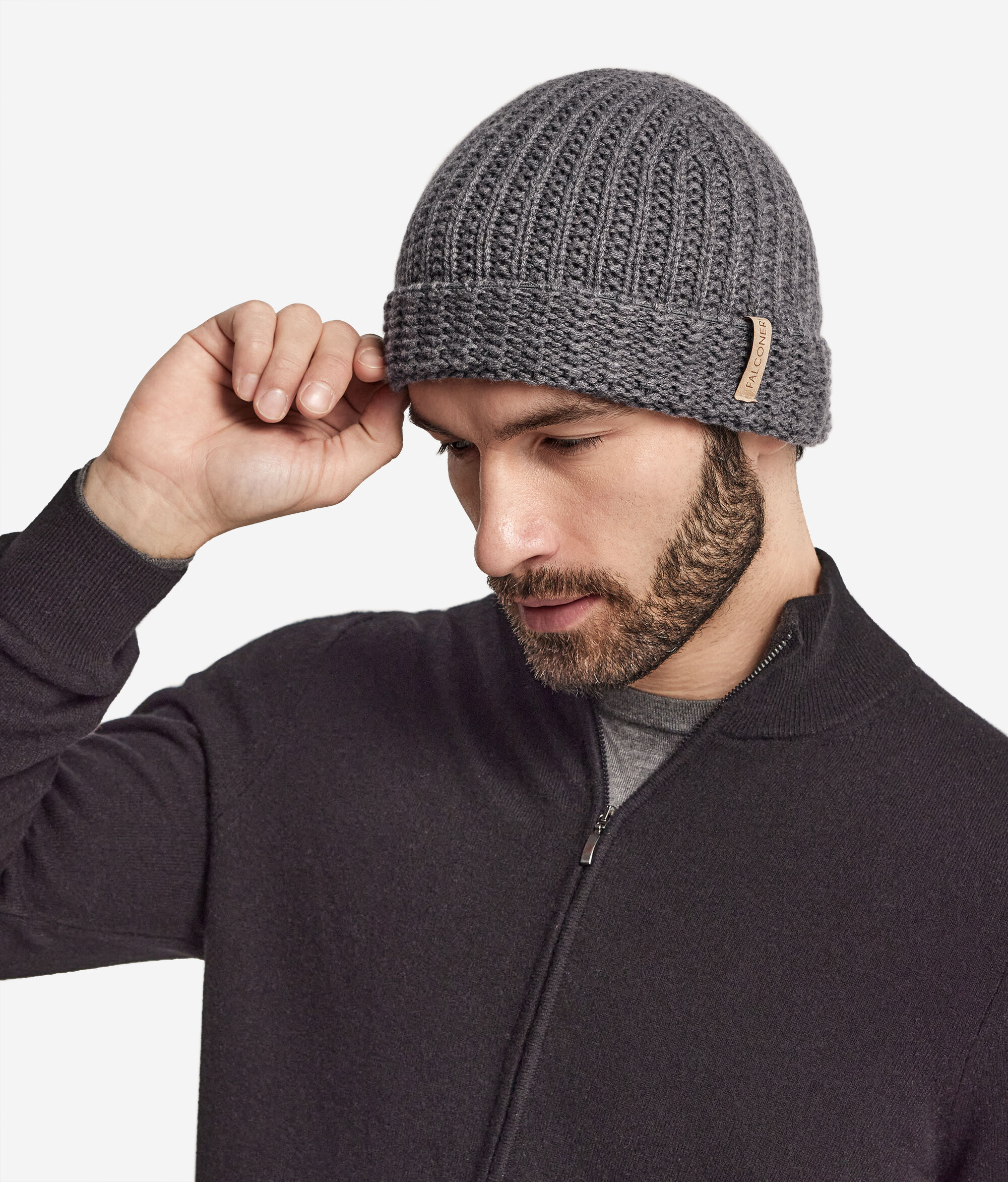 Gorro com Padrão Canelado em Caxemira