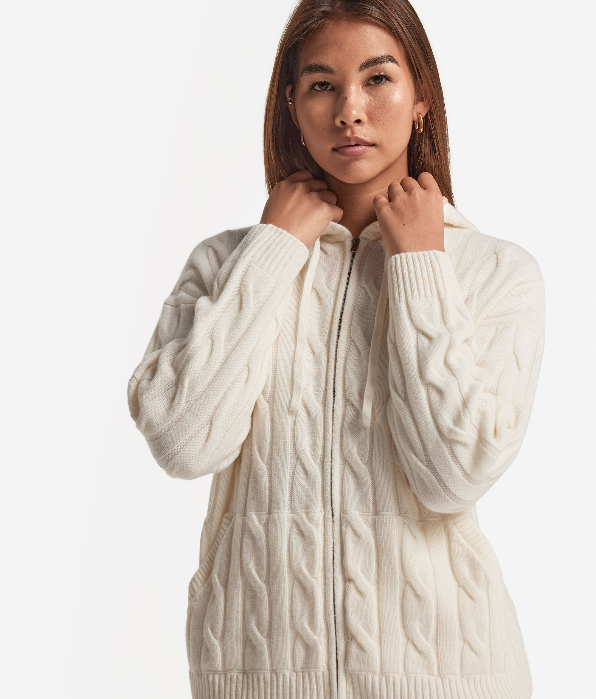 Cable Knit Ultrasoft Cashmere Sweatshirt with Zip