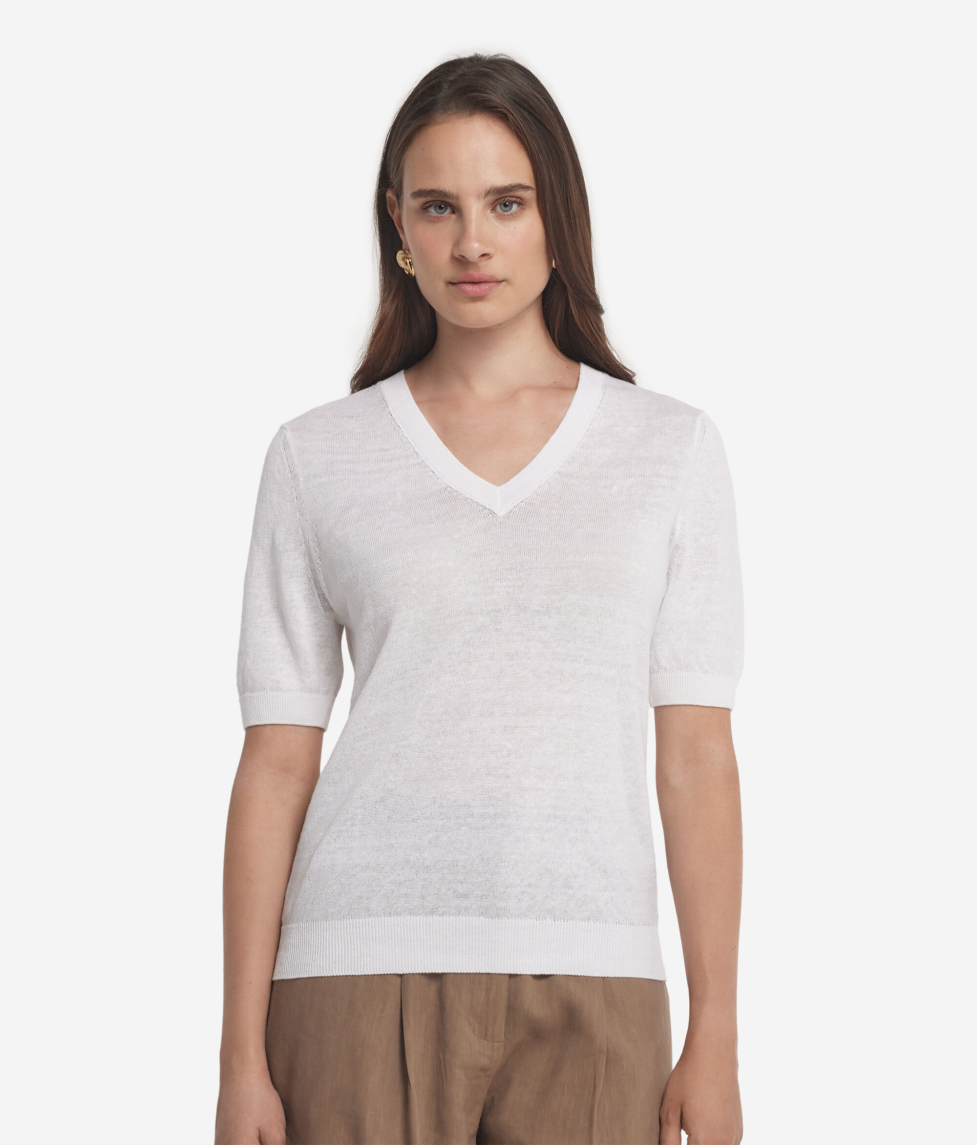 V Neck T-Shirt in Linen and Cotton