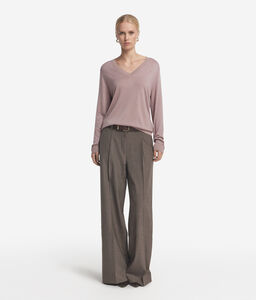 Maglia con scollo a V in Cashmere Ultrafine - PINK - DMLT250_color_9358