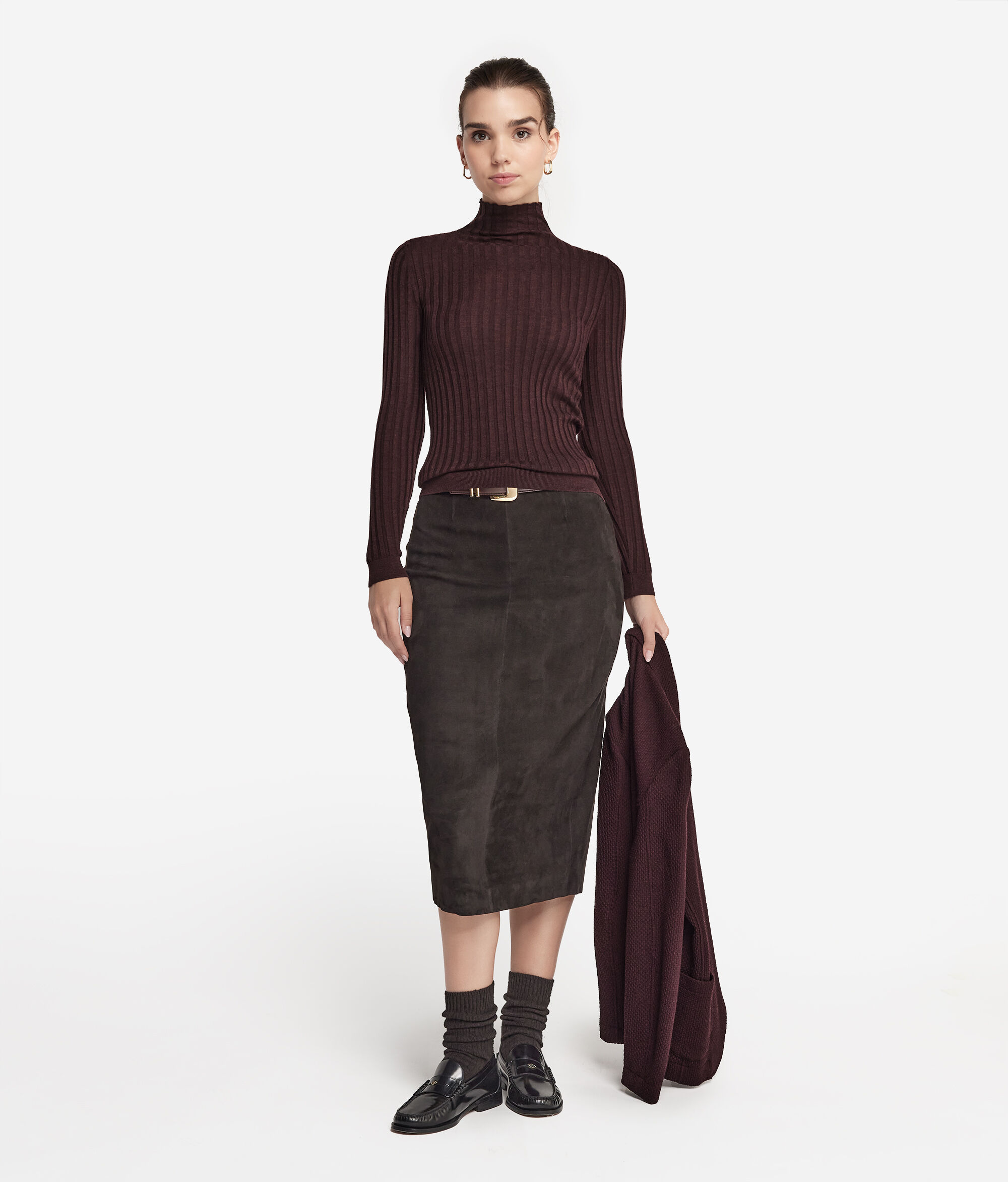 pull col roulé en cachemire femme côtelé
