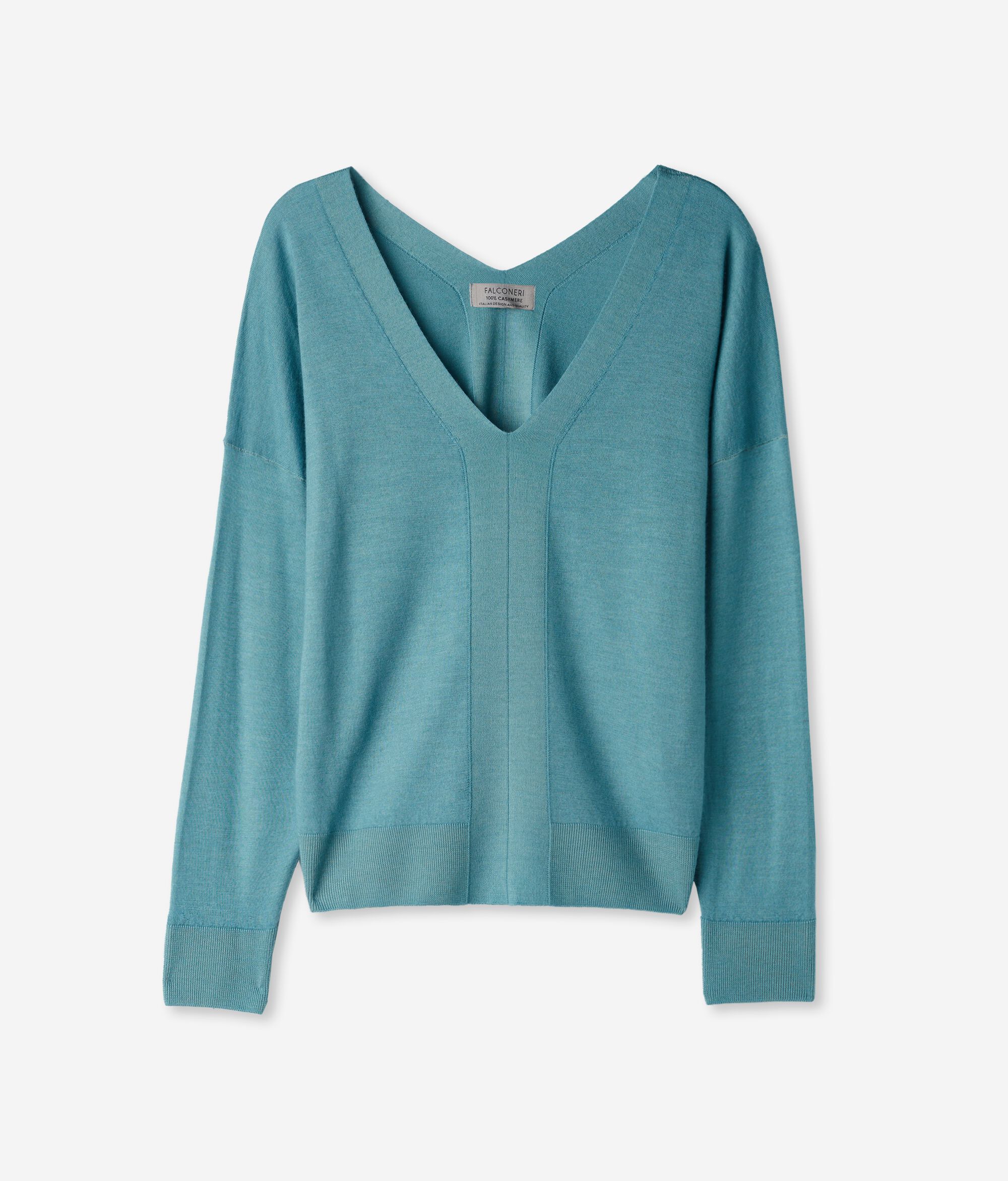 Jersey con cuello de pico de cashmere ultrafine