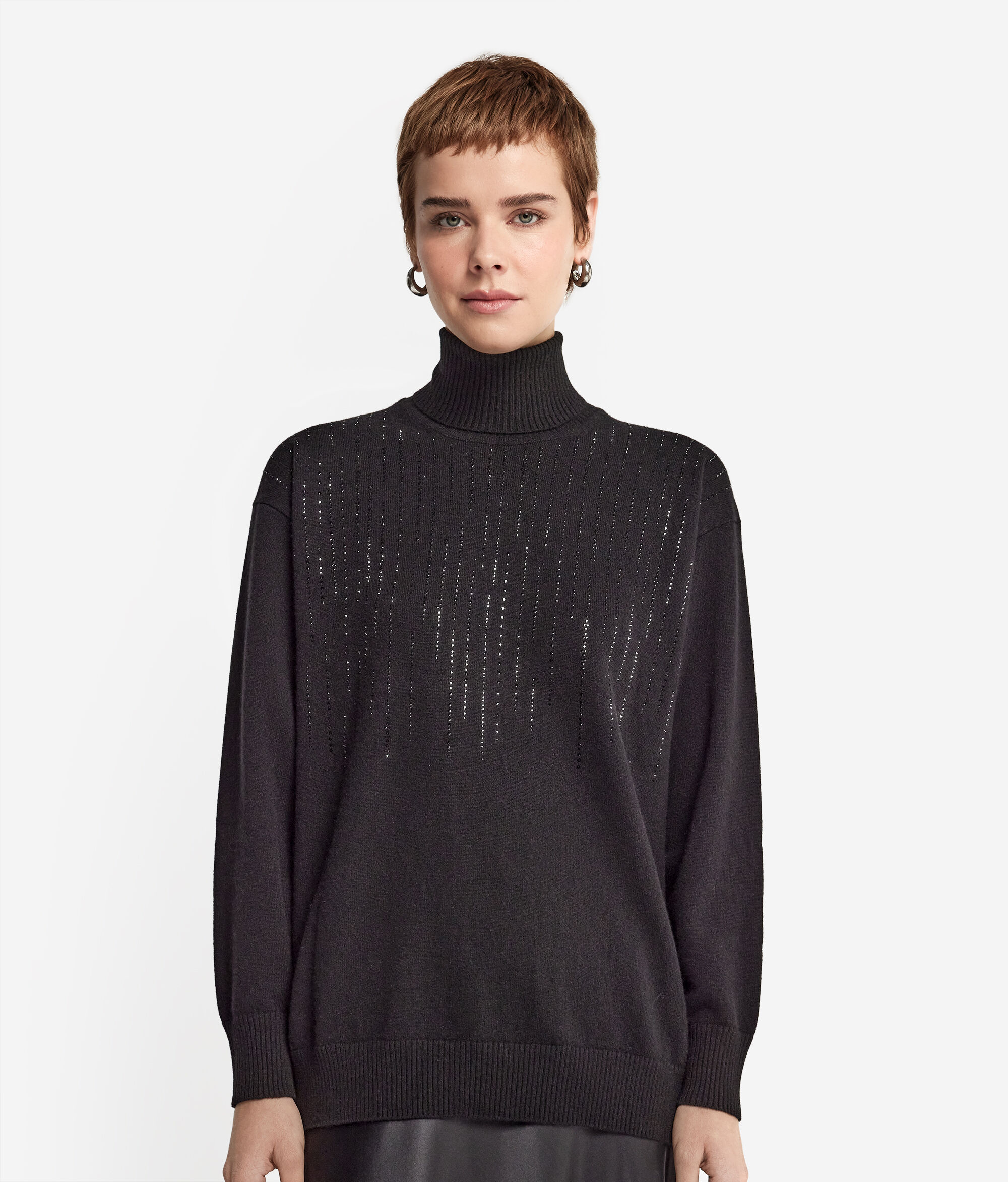 Jersey de cuello vuelto con strass de cashmere