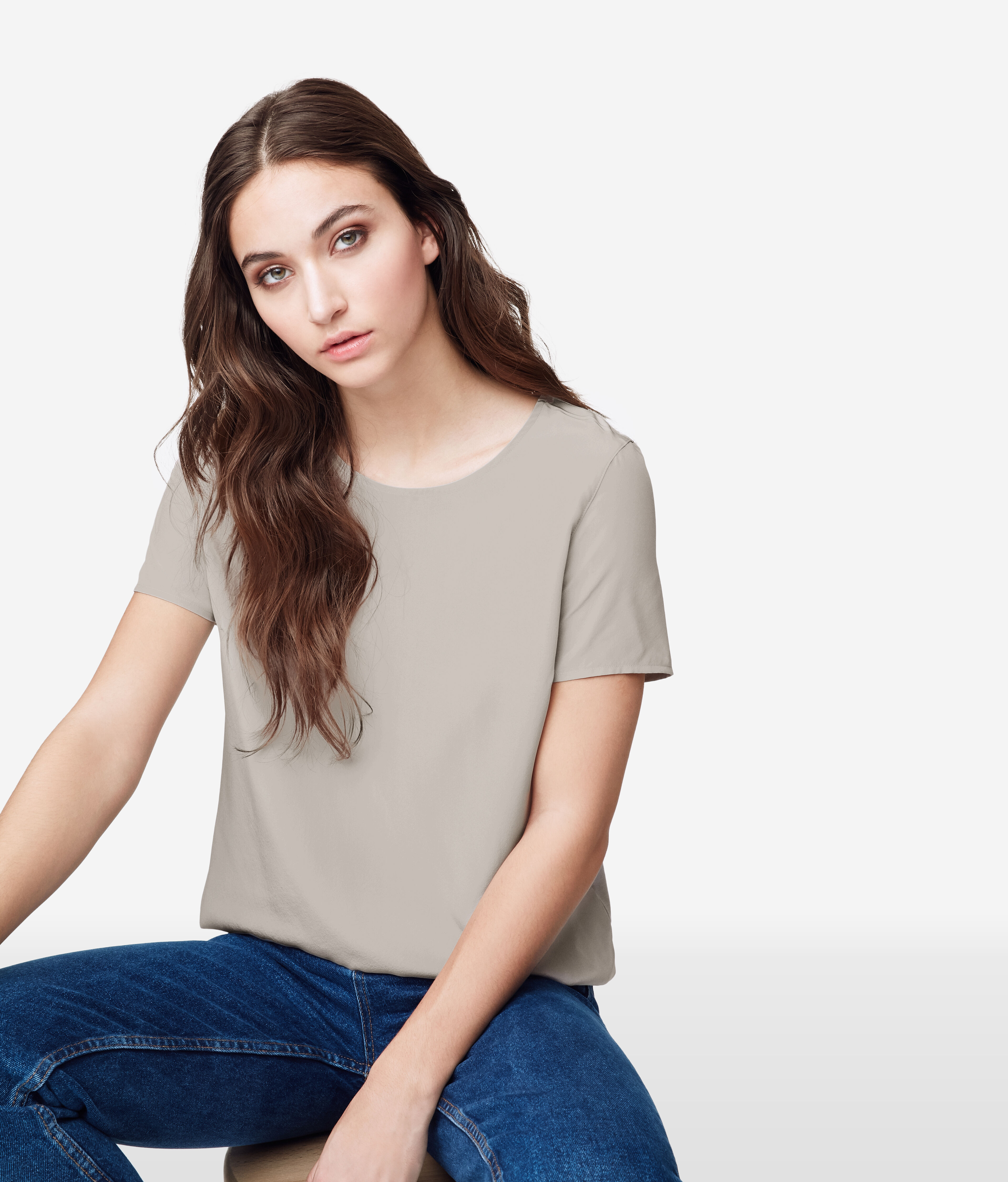 Jedwabny T-shirt z Okrągłym Dekoltem