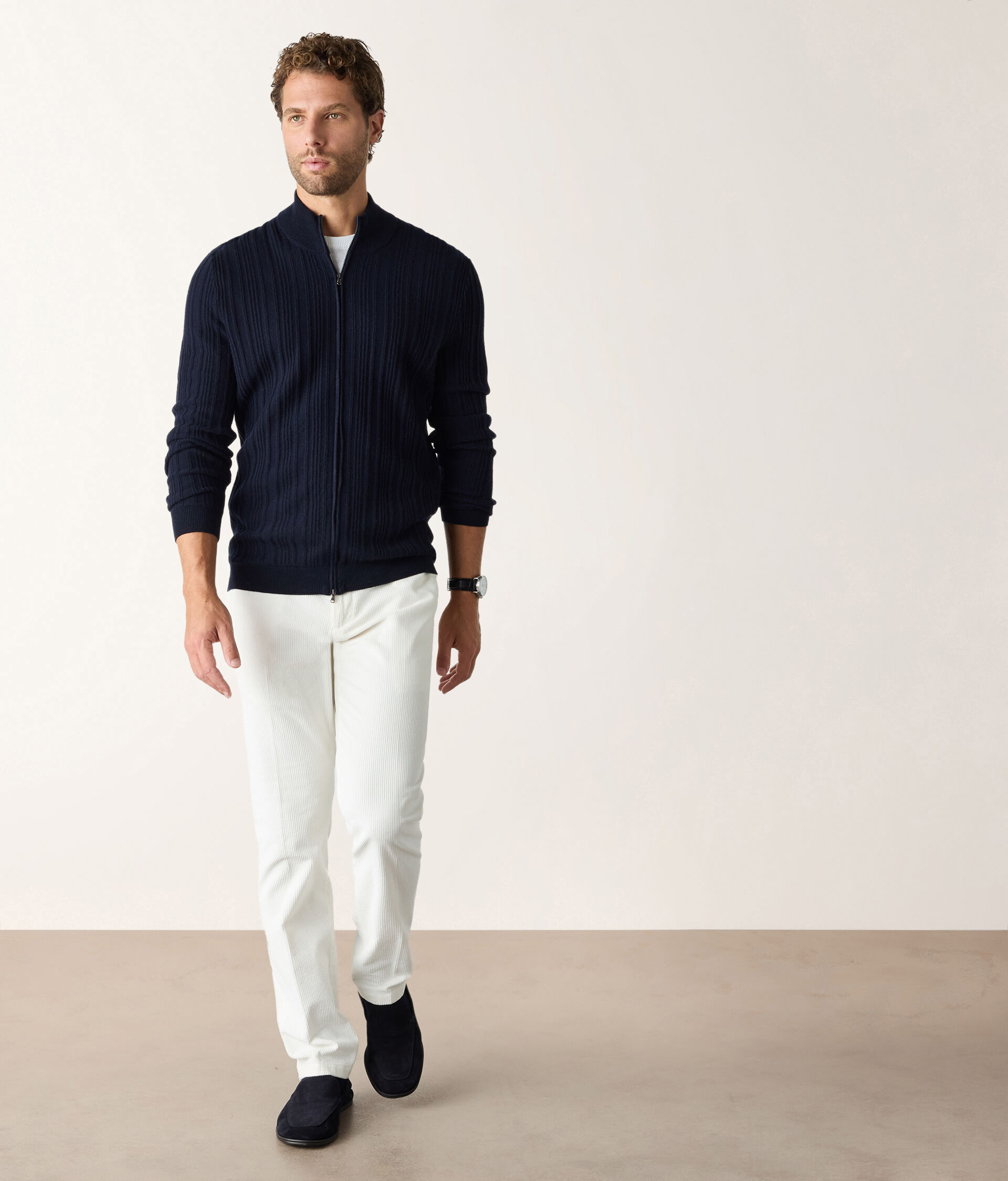 Mixed rib cashmere jacket