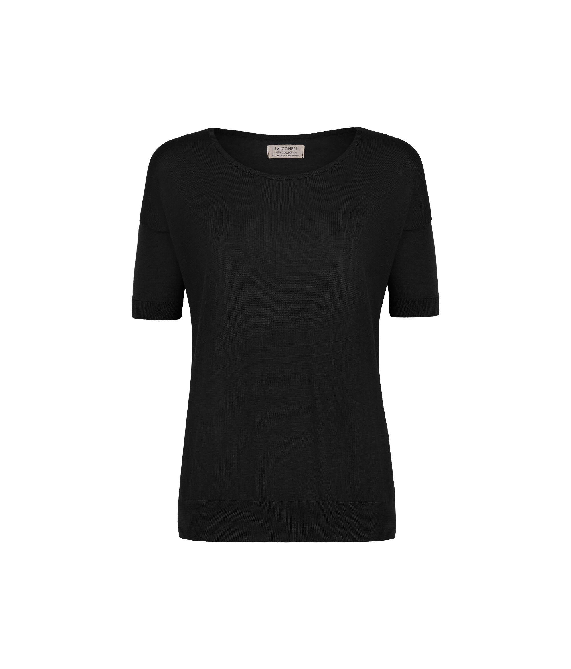 T-shirt à col rond en soie et coton