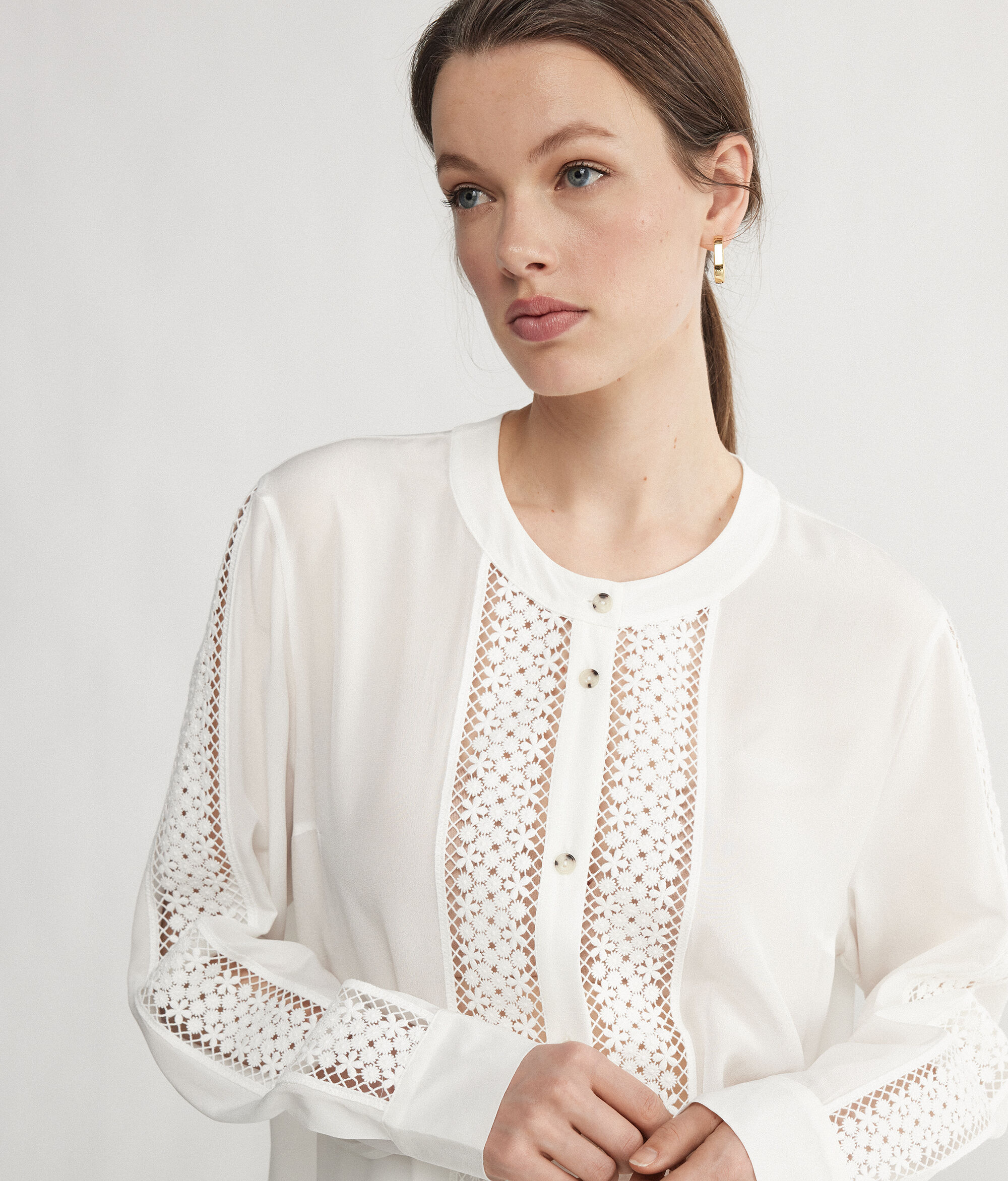Silk Shirt with Macramé Inserts