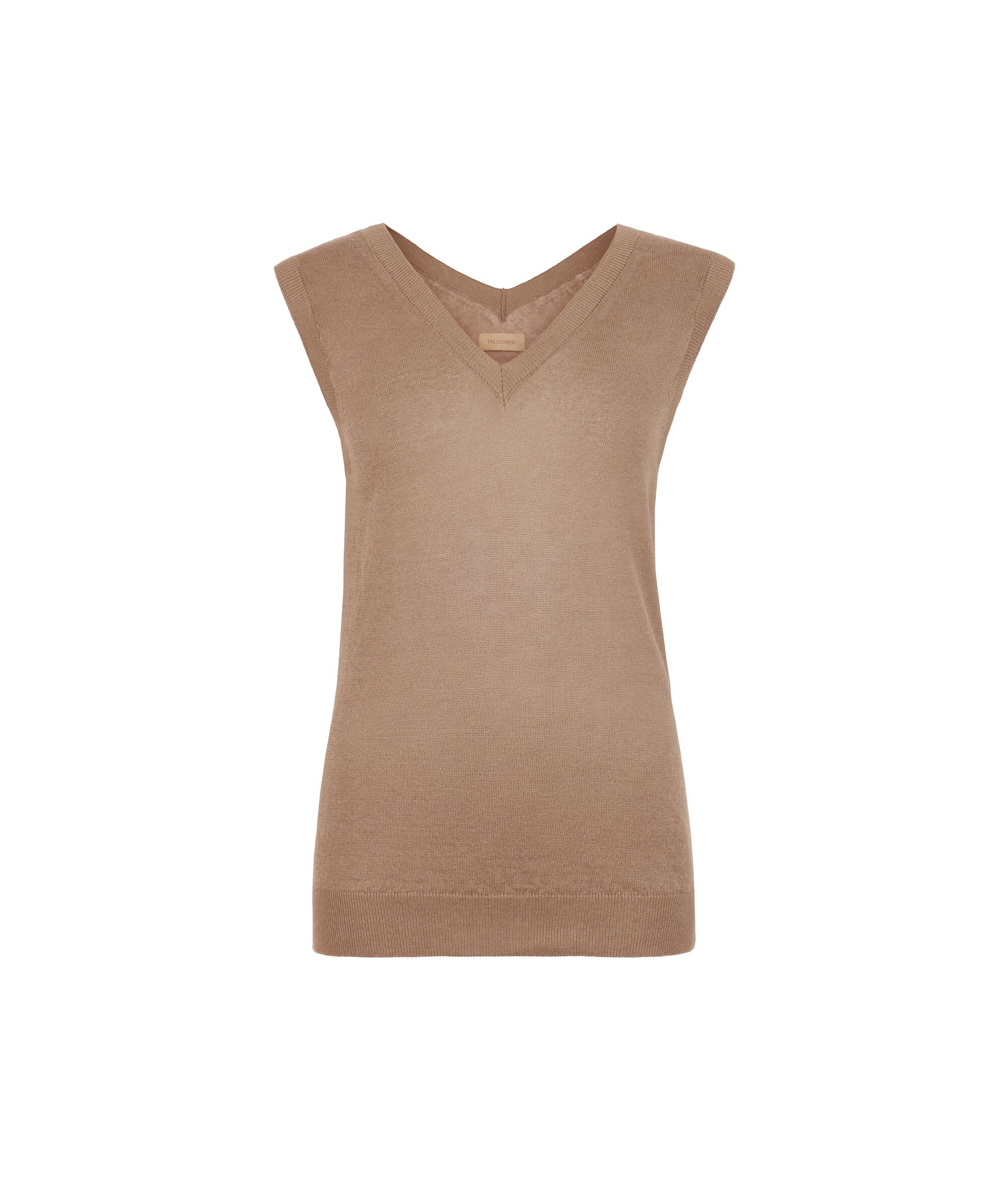 Camiseta sin mangas con cuello de pico de lino y algodón
