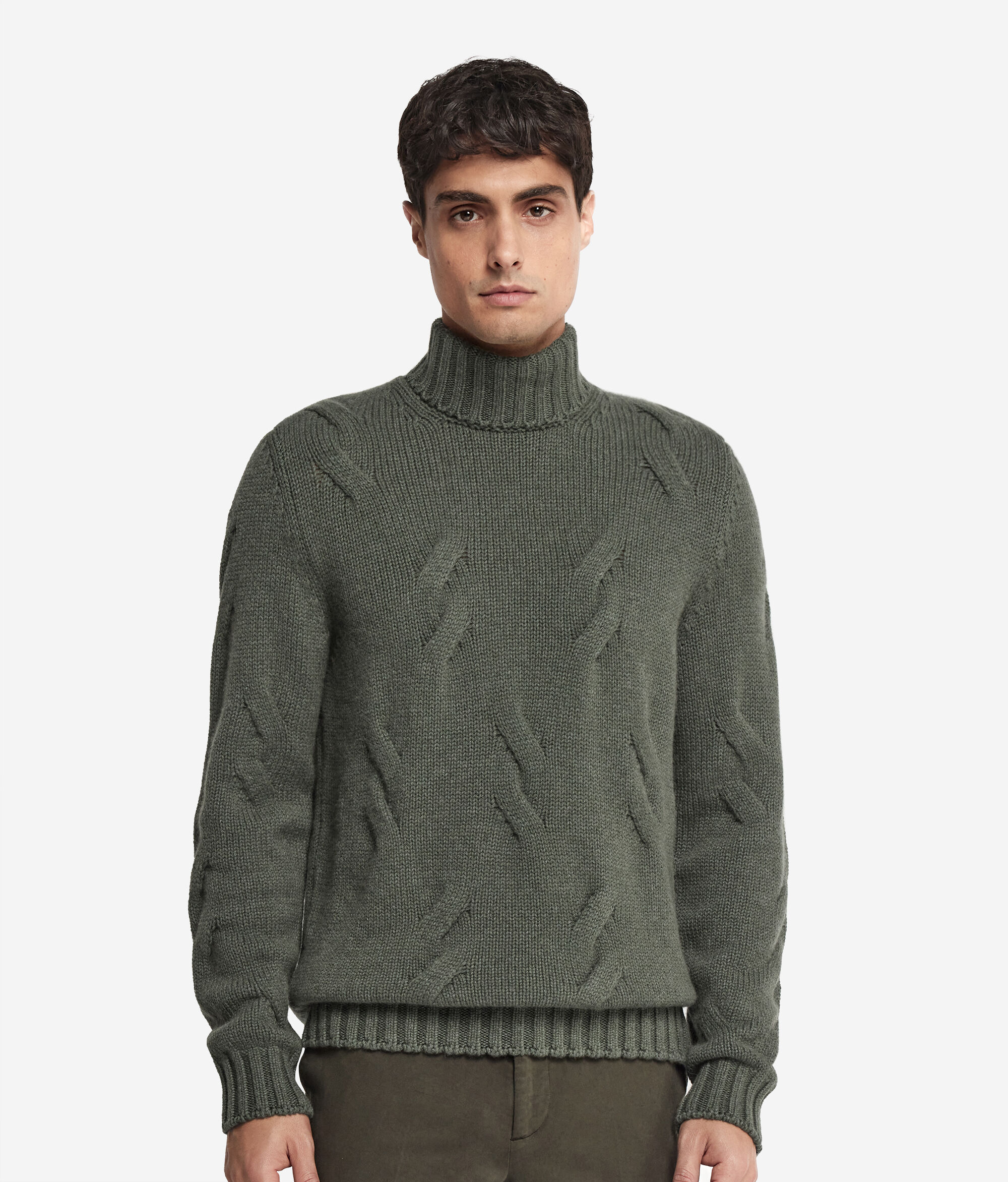Cashmere Turtleneck Jumper with Cable Pattern