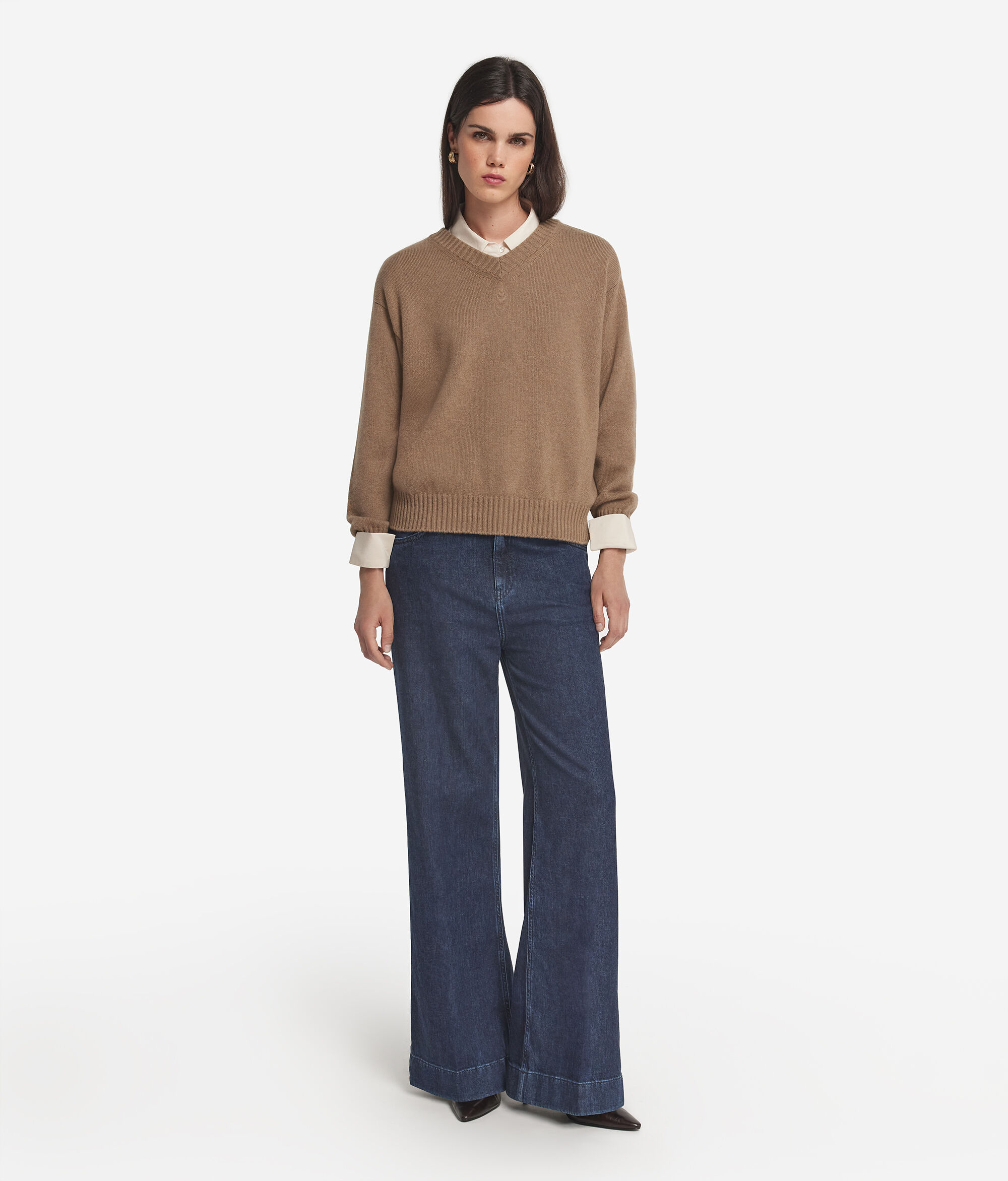 Pullover mit V-Ausschnitt und Sattelschulter aus Kaschmir Ultrasoft