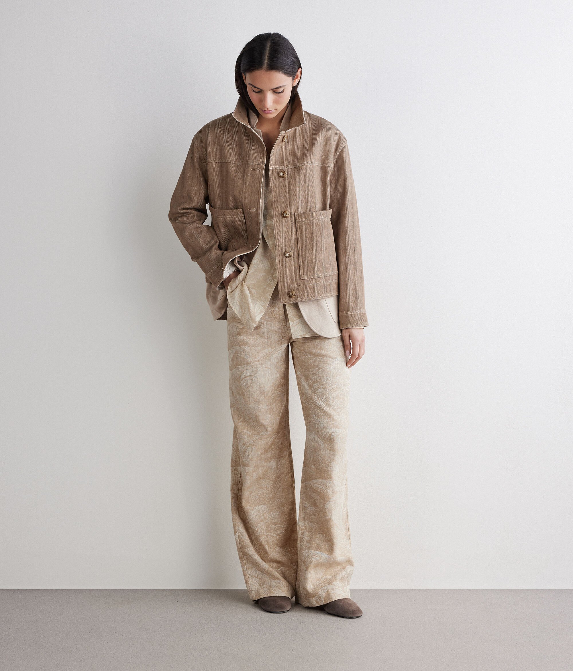 Reversible herringbone cotton worker jacket