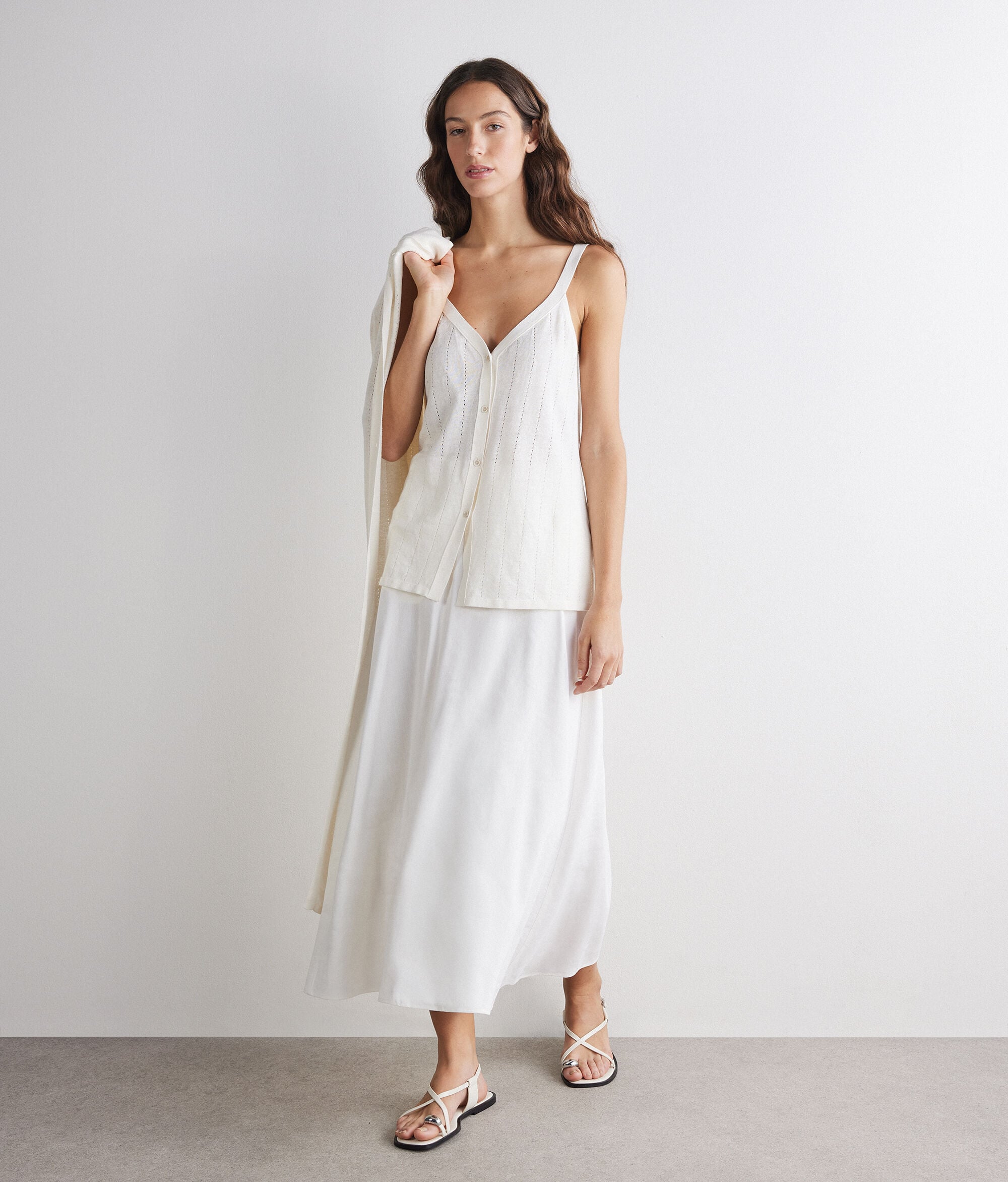 Openwork pinstripe sleeveless top