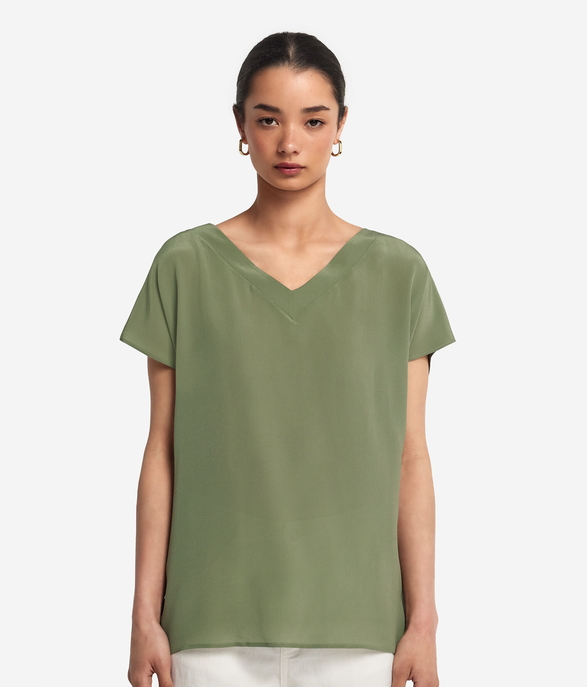 V-Neck Silk Kimono T-Shirt