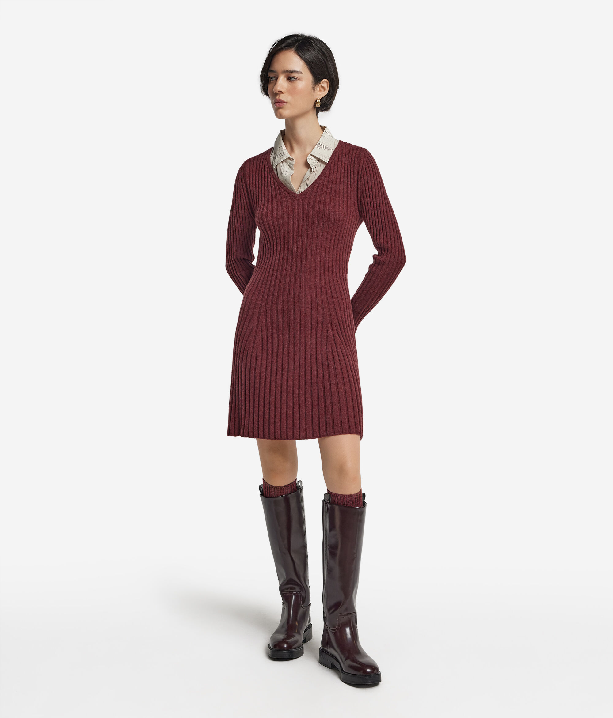 Geripptes Kleid aus Kaschmir Ultrasoft