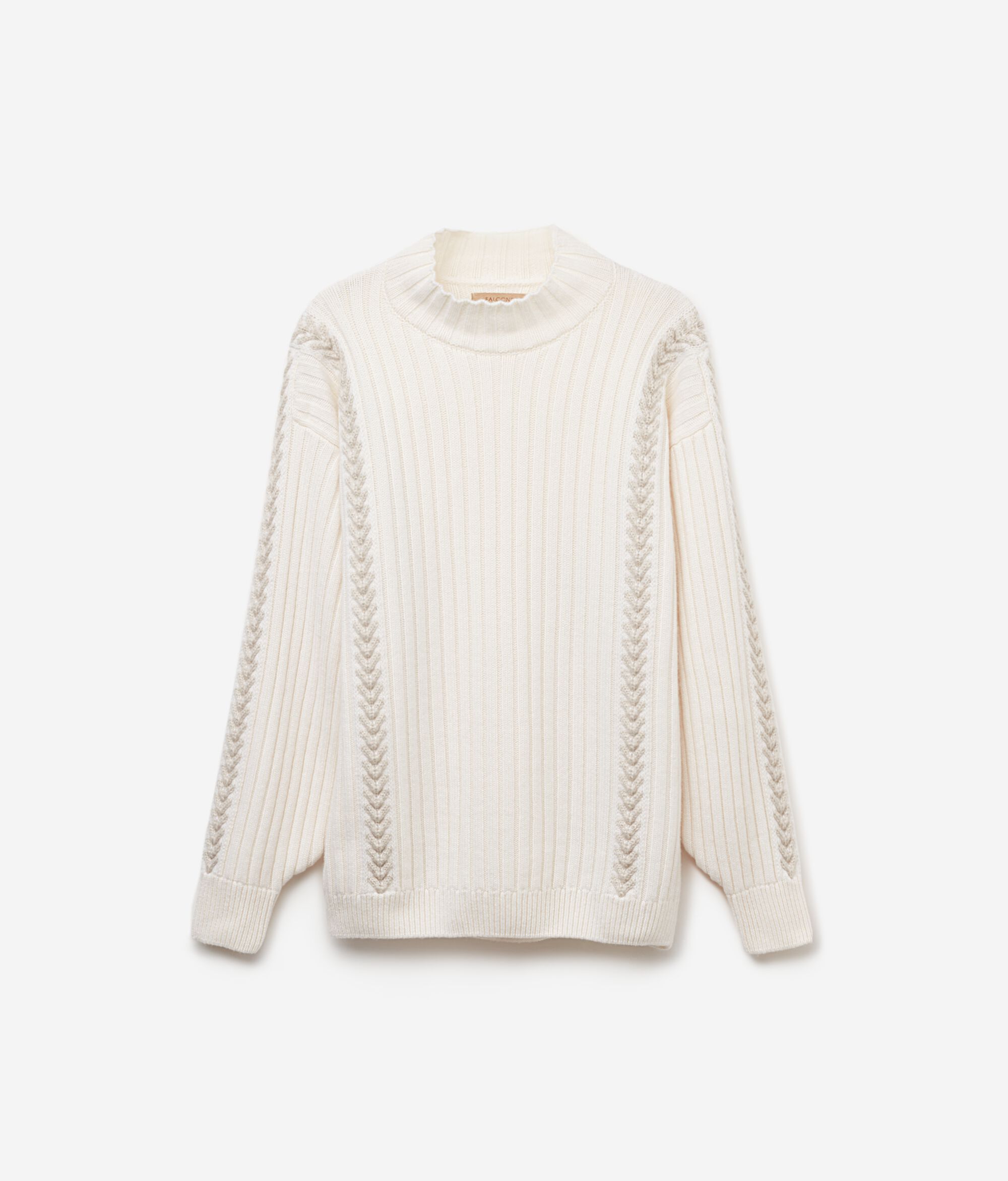 Maglia Lupetto Ricamata con Motivo a Coste in Cashmere Ultrasoft