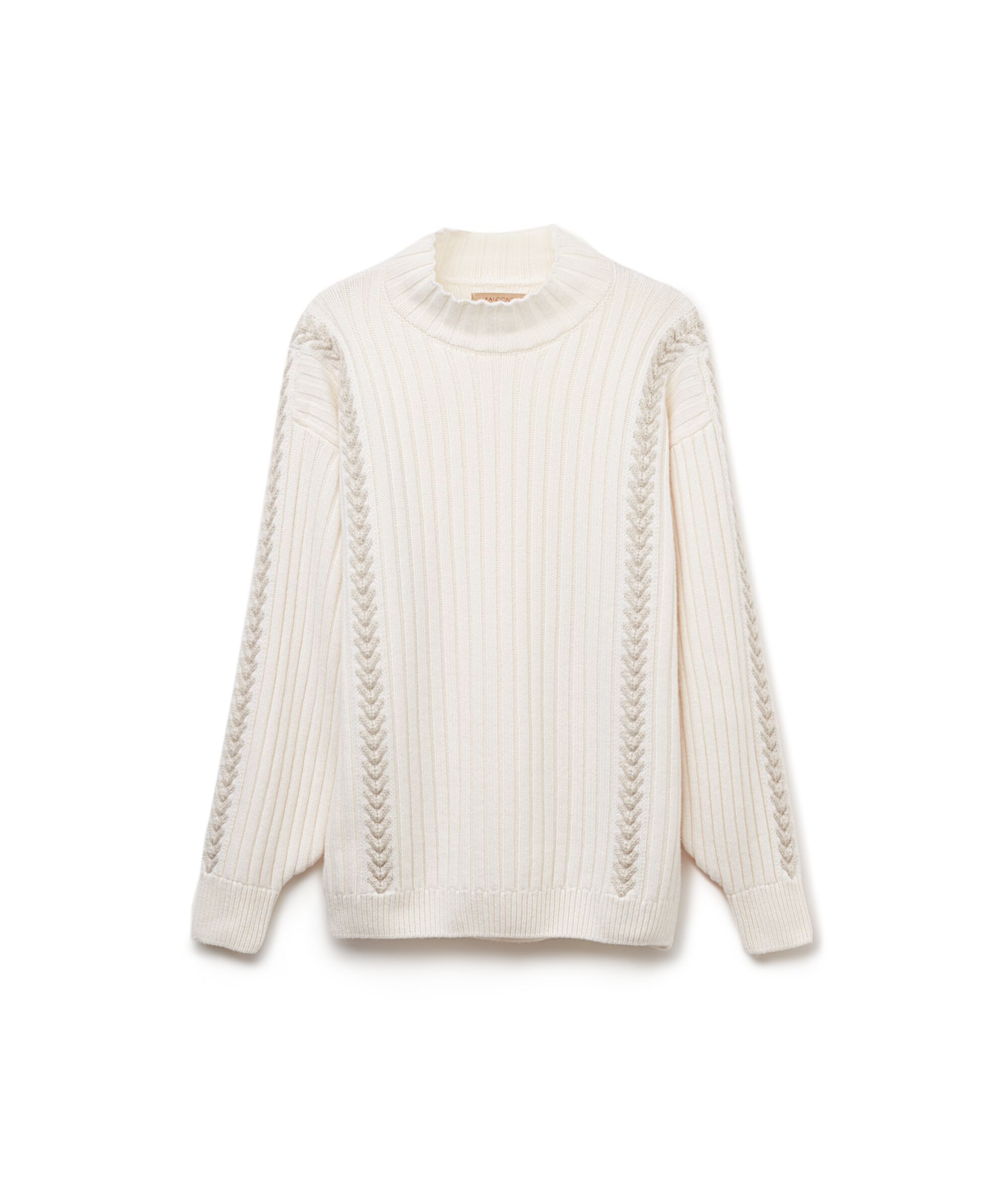 Stehkragenpullover mit Stickerei und Rippenmotiv aus Kaschmir Ultrasoft