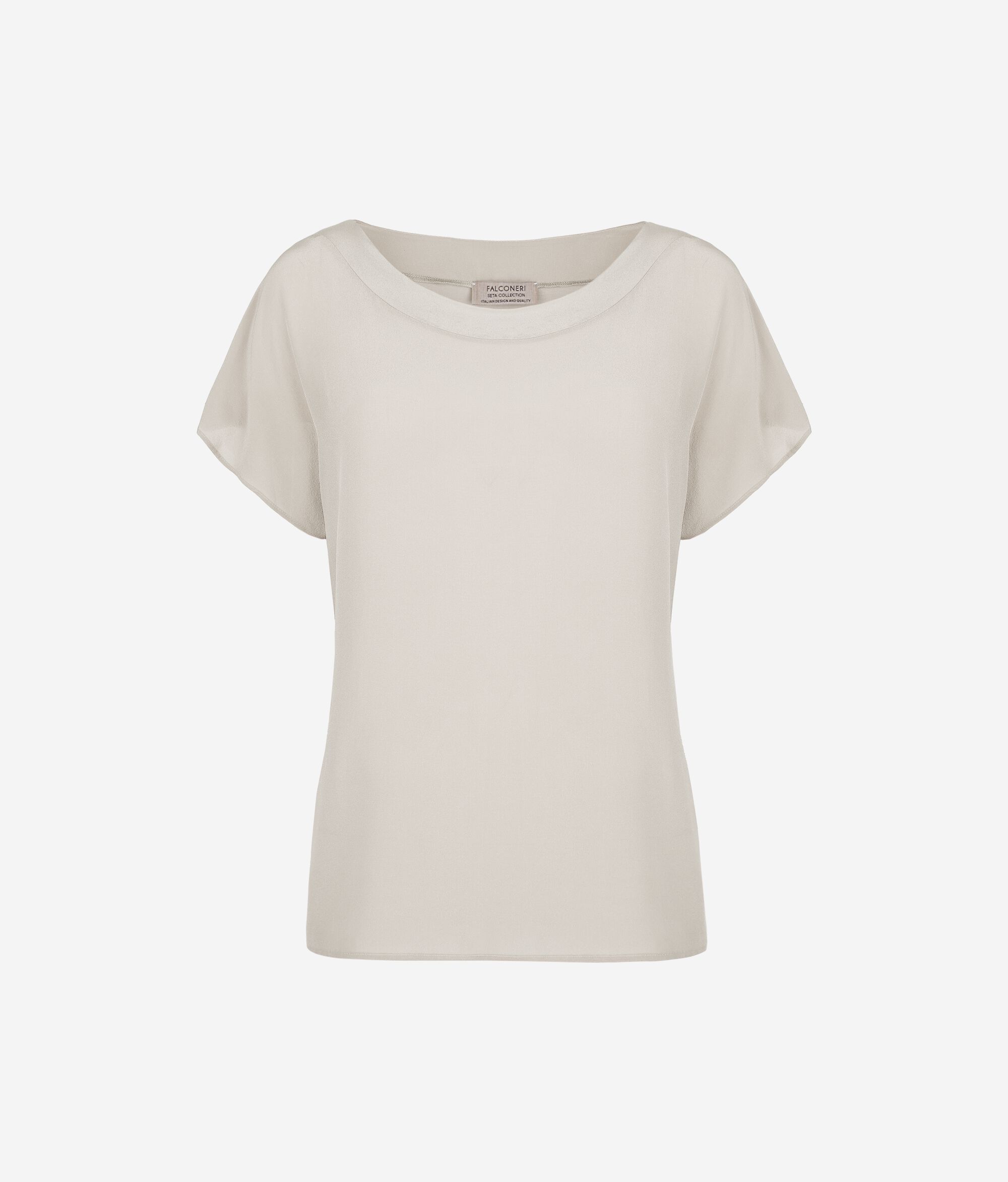 Tricou cu decolteu bărcuță din mătase și modal