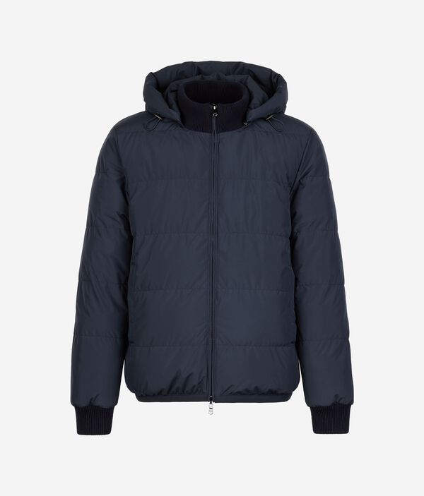 Двусторонний пуховик из кашемира с узором «косичка»