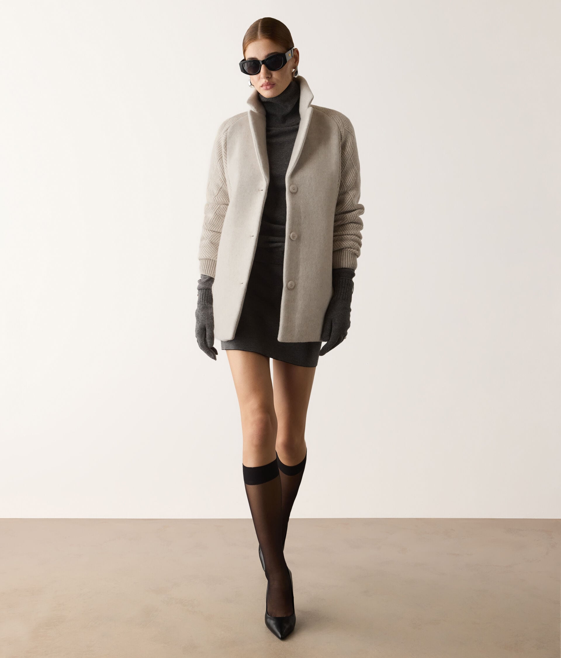 Cashmere basket weave knit coat