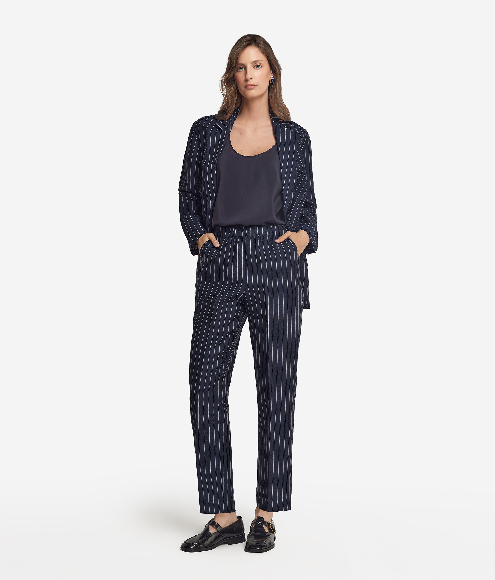 Pinstriped linen trousers