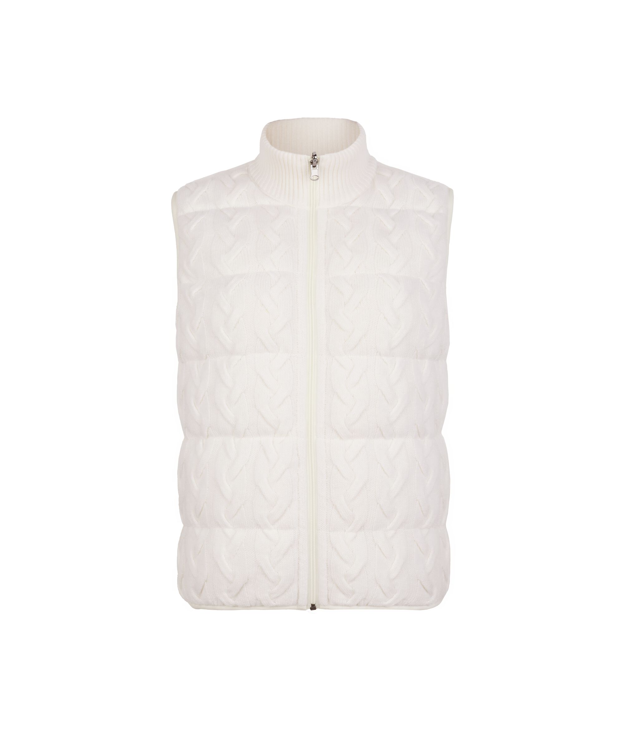 Piumino smanicato reversibile con lavorazione a trecce